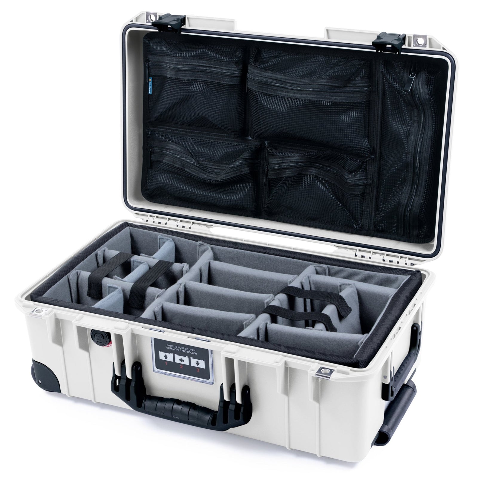 Pelican 1535 Air Carry - on Case - Whiteout & Black Trolley - Padded Microfiber Dividers / Mesh Lid Organizer