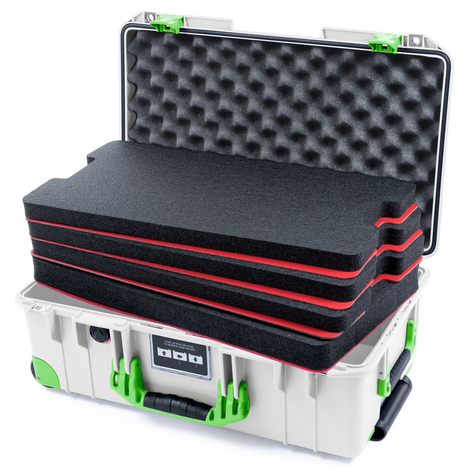 Pelican 1535 Air Carry - on Case - Whiteout & Lime Green Trolley - DIY Tool Foam Kit / Convoluted Lid Foam