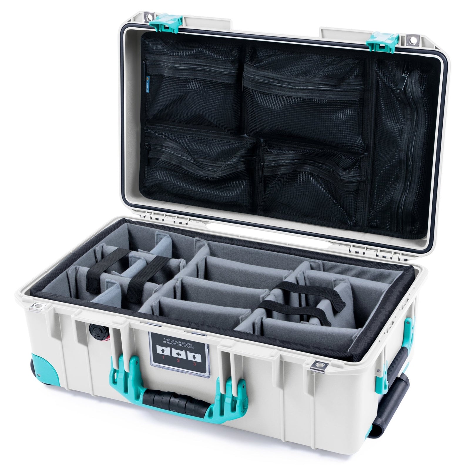 Pelican 1535 Air Carry - on Case - Whiteout & Teal Trolley - Padded Microfiber Dividers / Mesh Lid Organizer