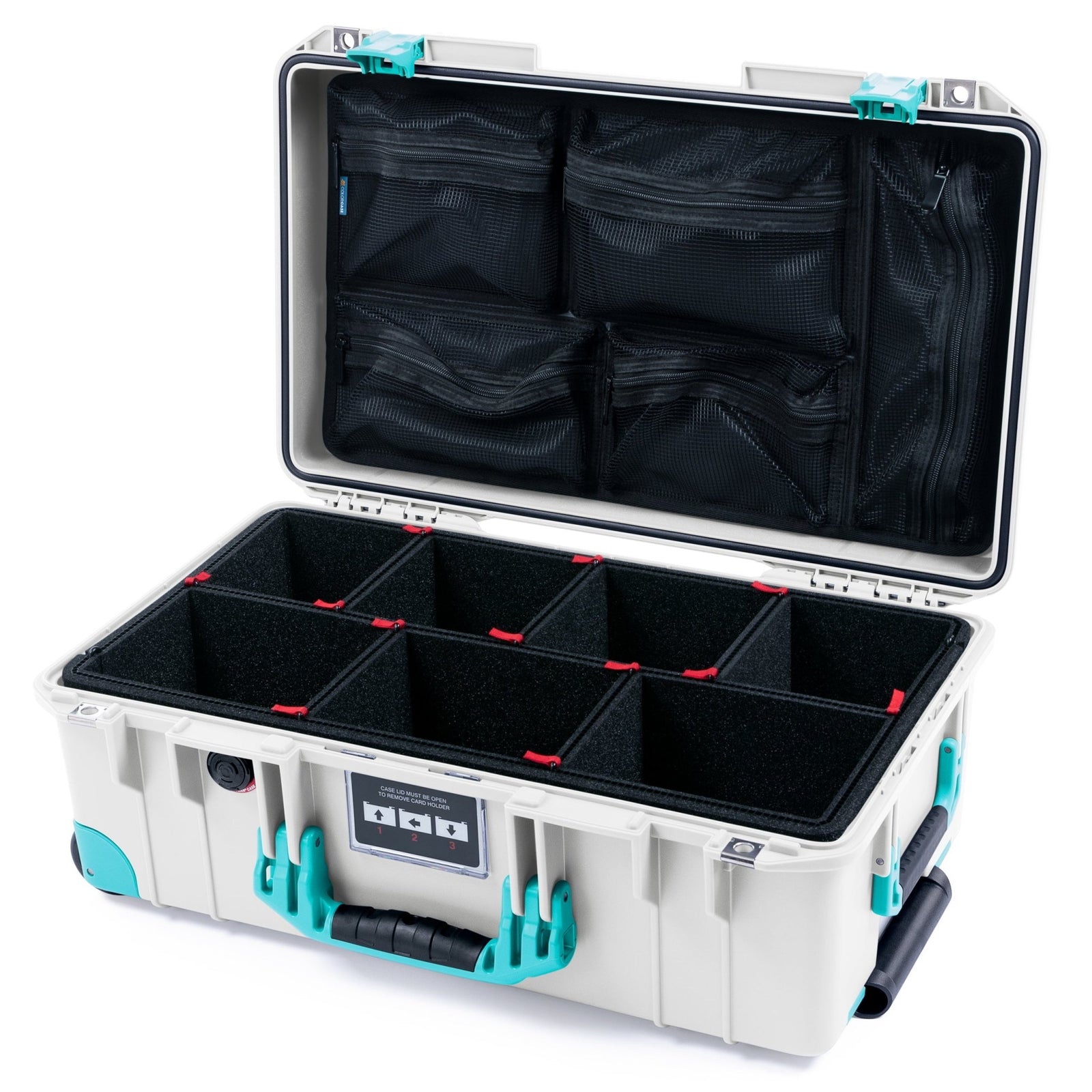 Pelican 1535 Air Carry - on Case - Whiteout & Teal Trolley - TrekPak Divider System / Mesh Lid Organizer