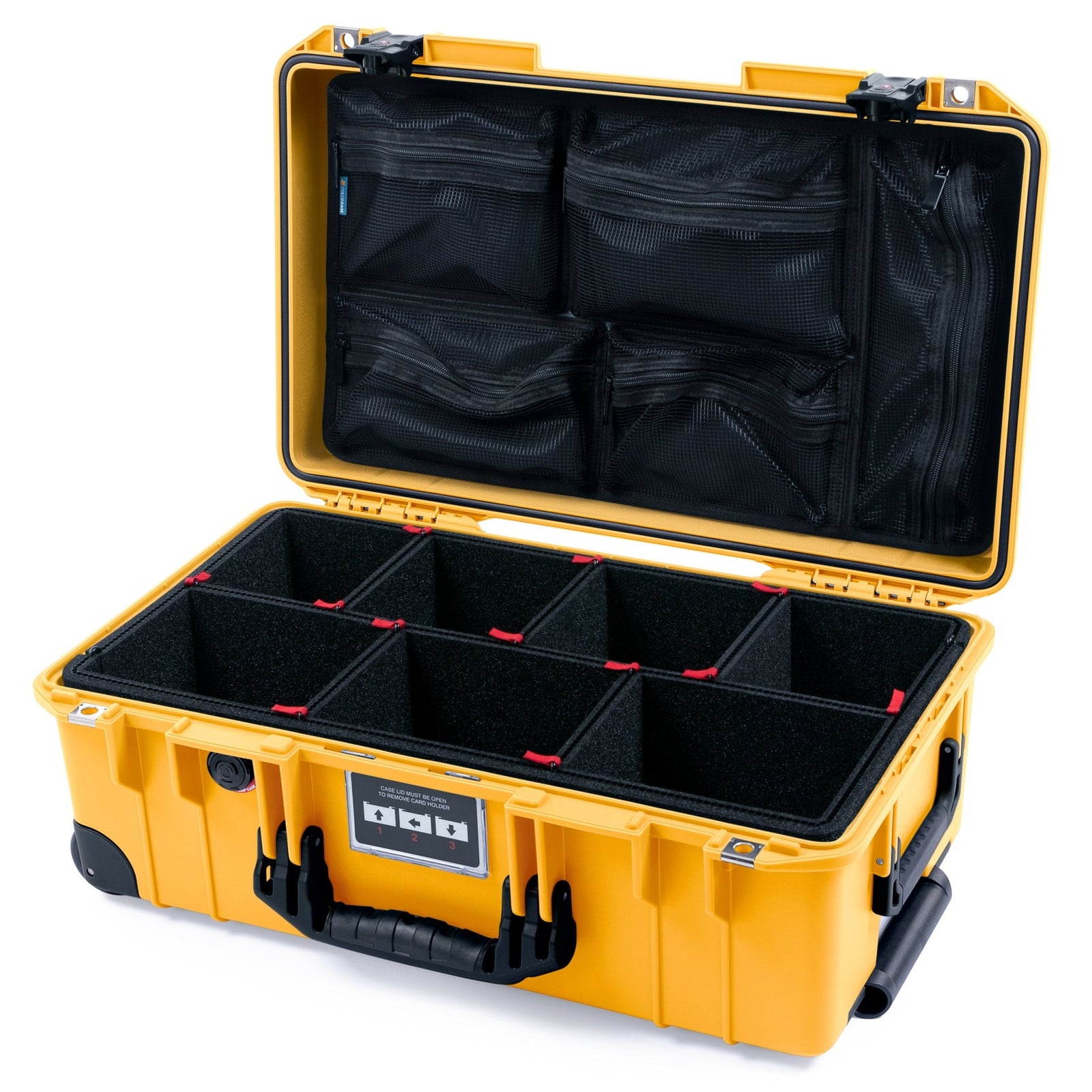 Pelican 1535 Air Carry - on Case - Yellow & Black TSA Latches + Trolley - TrekPak Divider System / Mesh Lid Organizer