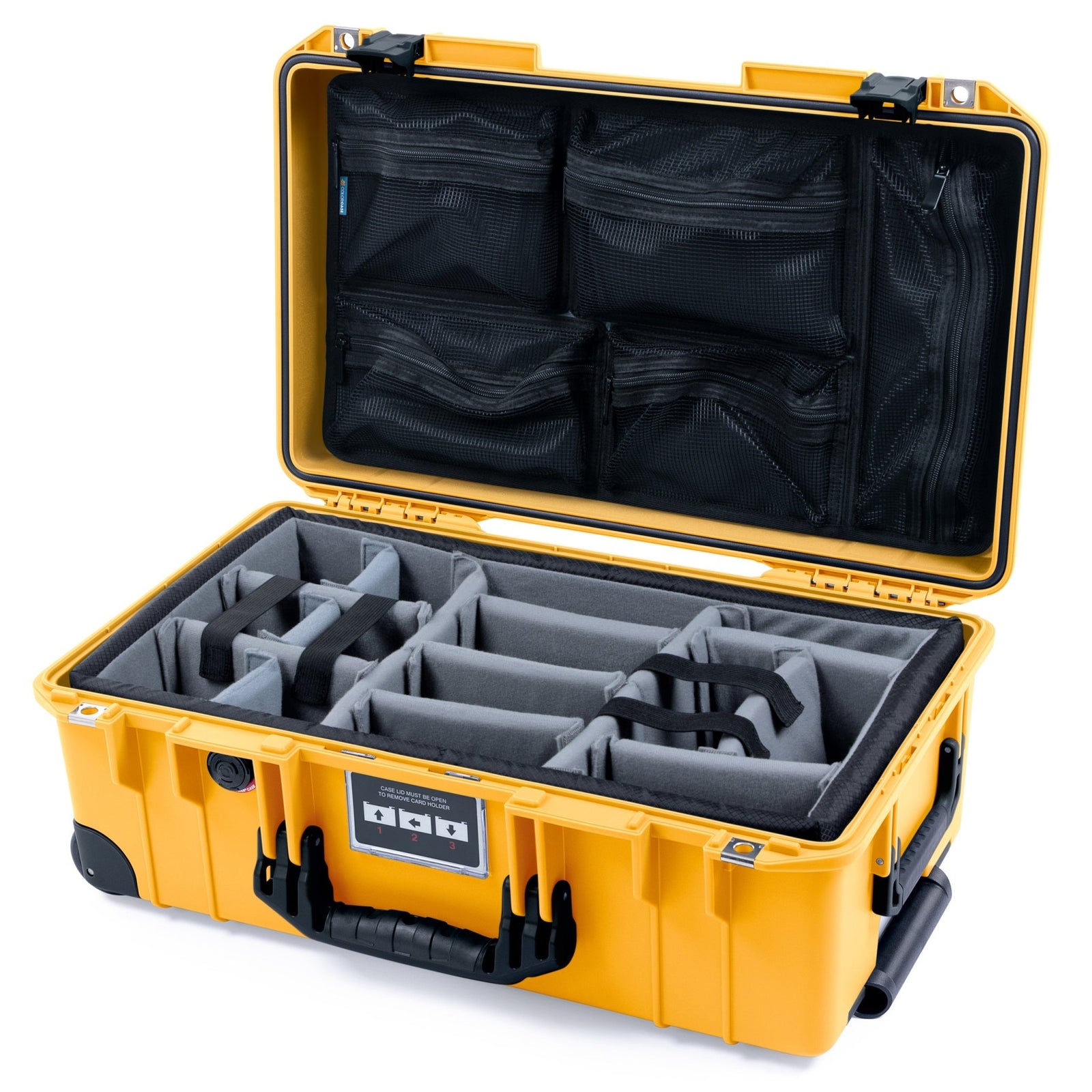 Pelican 1535 Air Carry - on Case - Yellow & Black Trolley - Padded Microfiber Dividers / Mesh Lid Organizer