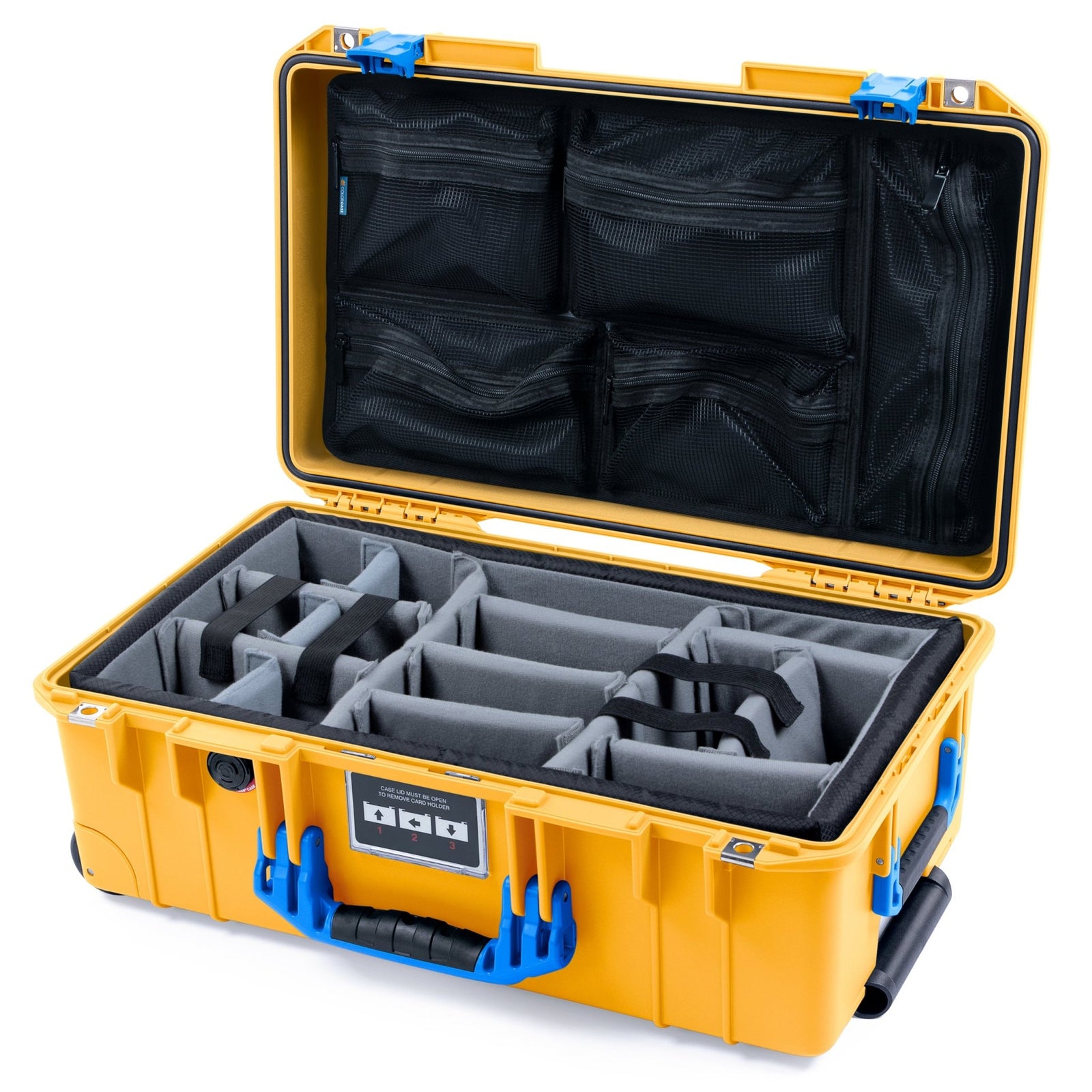 Pelican 1535 Air Carry - on Case - Yellow & Blue - Padded Microfiber Dividers / Mesh Lid Organizer