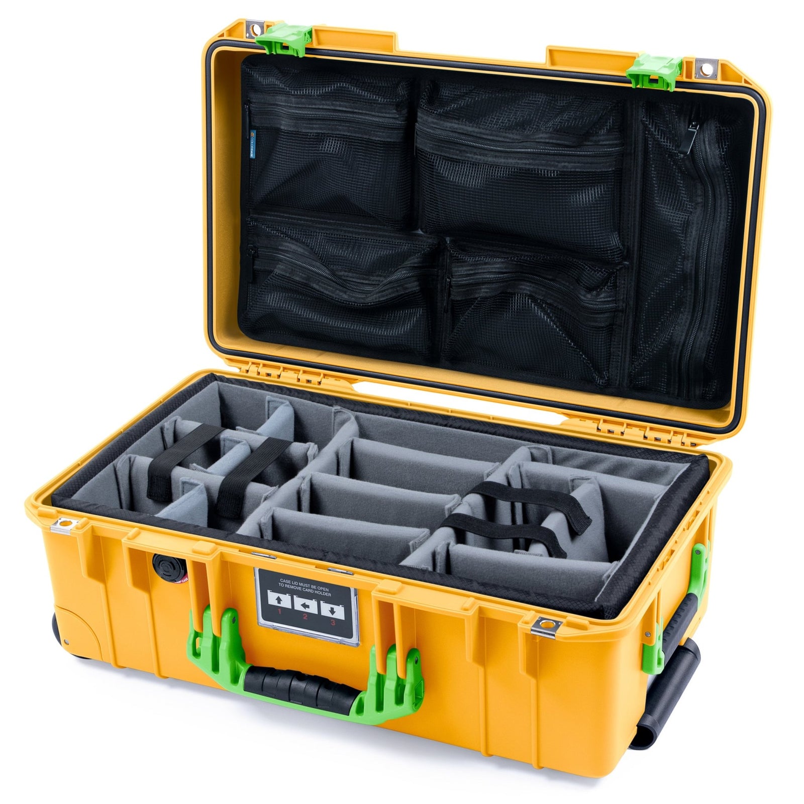 Pelican 1535 Air Carry - on Case - Yellow & Lime Green - Padded Microfiber Dividers / Mesh Lid Organizer