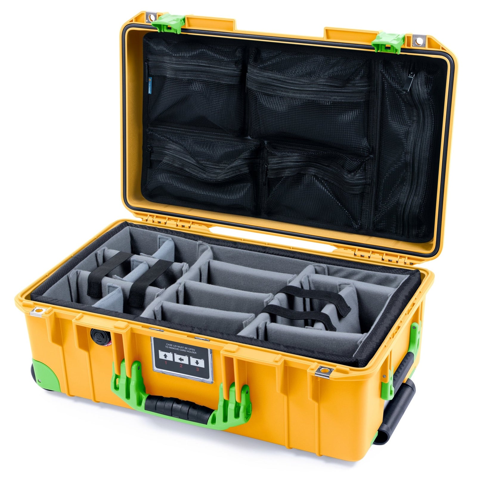 Pelican 1535 Air Carry - on Case - Yellow & Lime Green Trolley - Padded Microfiber Dividers / Mesh Lid Organizer