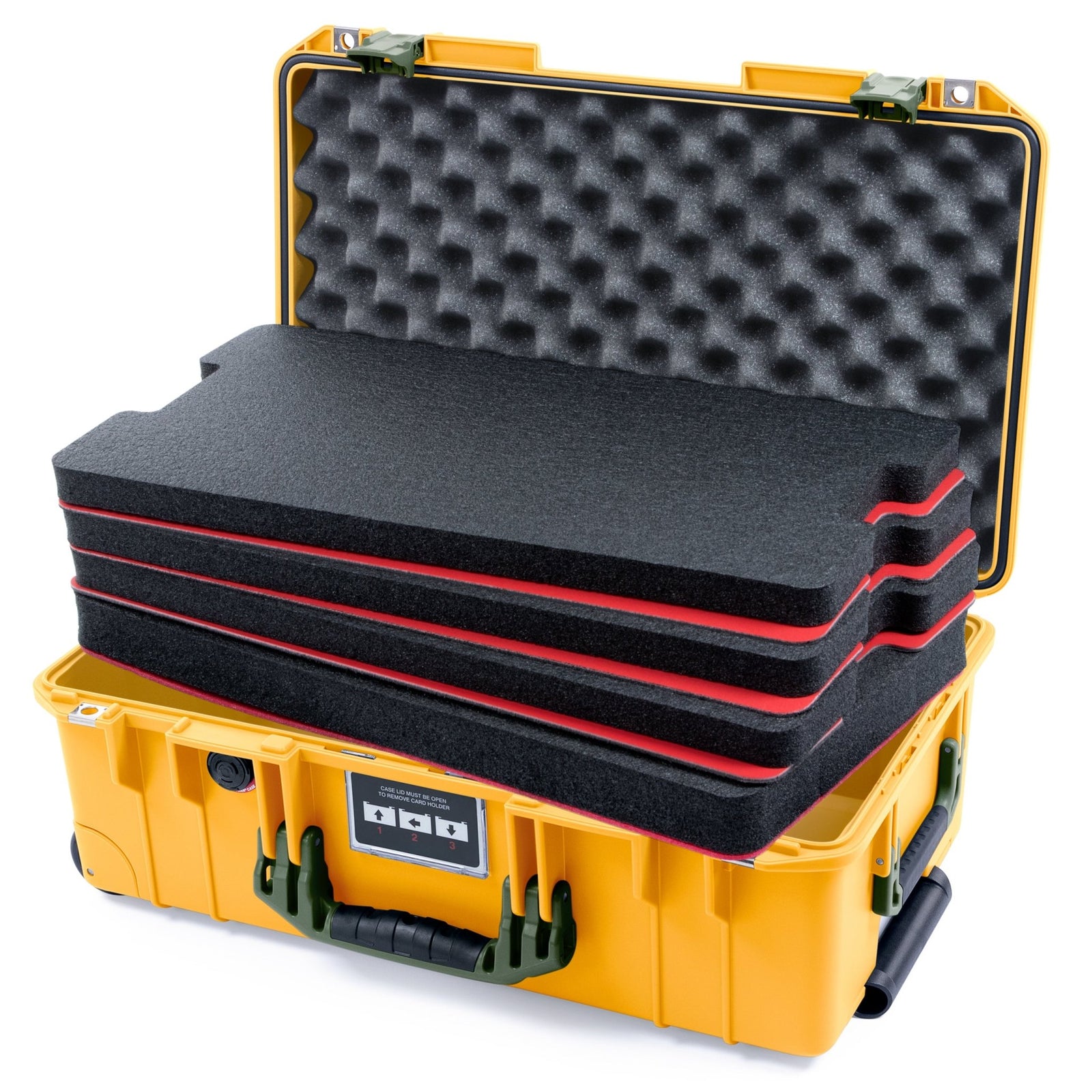 Pelican 1535 Air Carry - on Case - Yellow & OD Green - DIY Tool Foam Kit / Convoluted Lid Foam