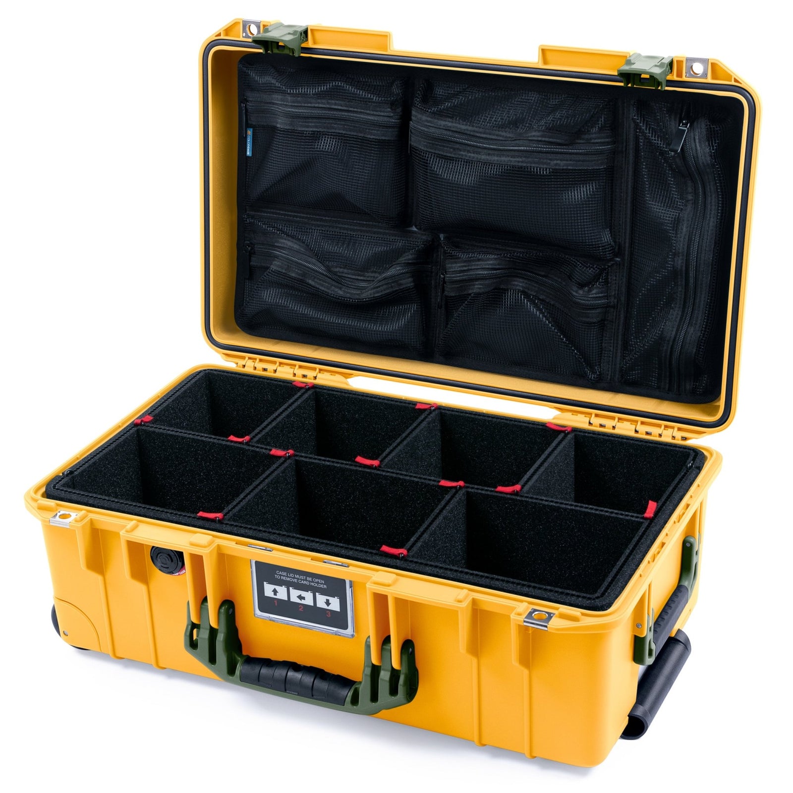 Pelican 1535 Air Carry - on Case - Yellow & OD Green - TrekPak Divider System / Mesh Lid Organizer