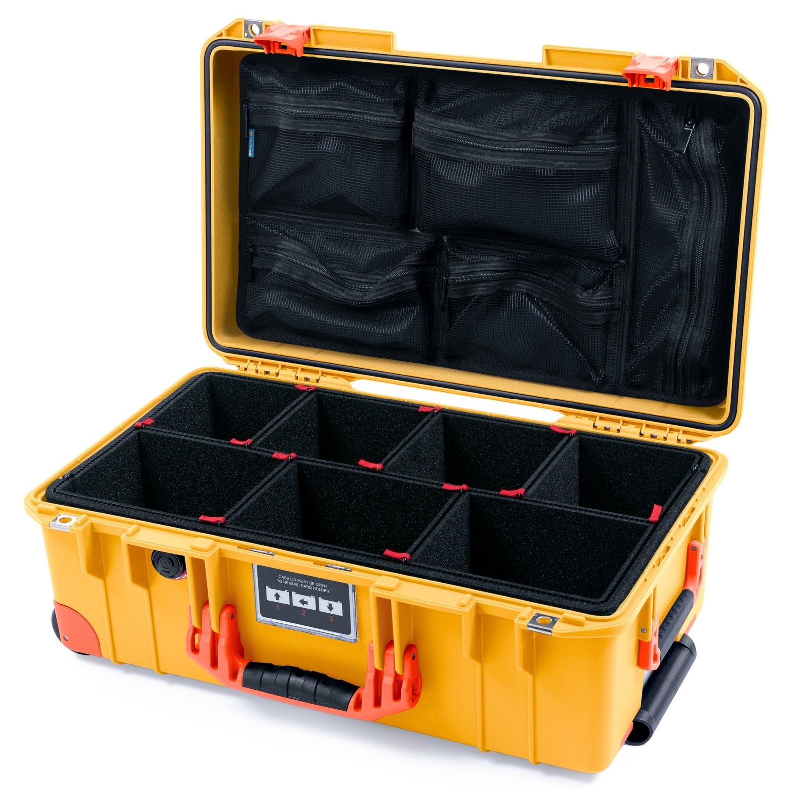 Pelican 1535 Air Carry - on Case - Yellow & Orange Trolley - TrekPak Divider System / Mesh Lid Organizer