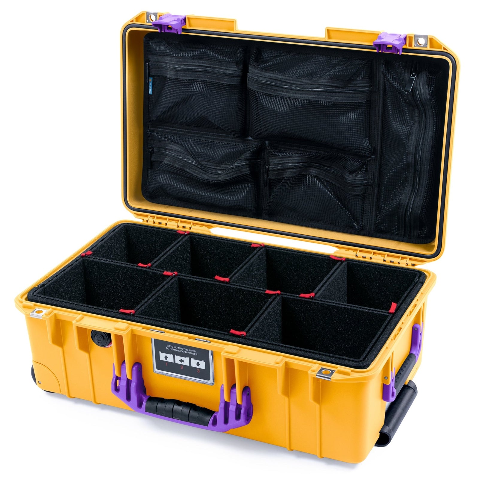 Pelican 1535 Air Carry - on Case - Yellow & Purple - TrekPak Divider System / Mesh Lid Organizer