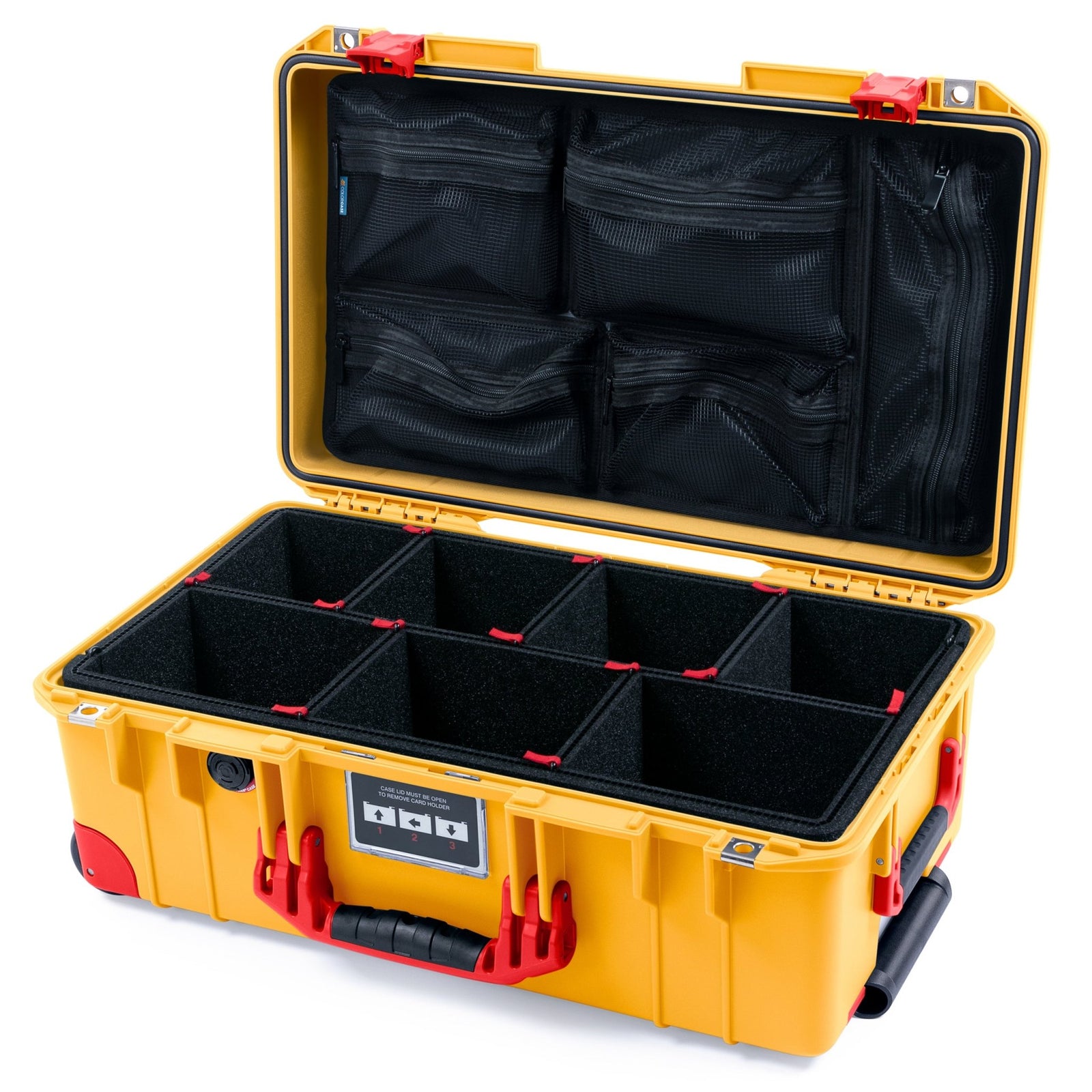 Pelican 1535 Air Carry - on Case - Yellow & Red Trolley - TrekPak Divider System / Mesh Lid Organizer