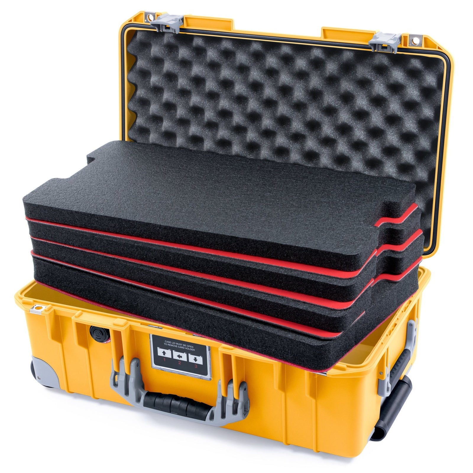 Pelican 1535 Air Carry - on Case - Yellow & Silver Trolley - DIY Tool Foam Kit / Convoluted Lid Foam