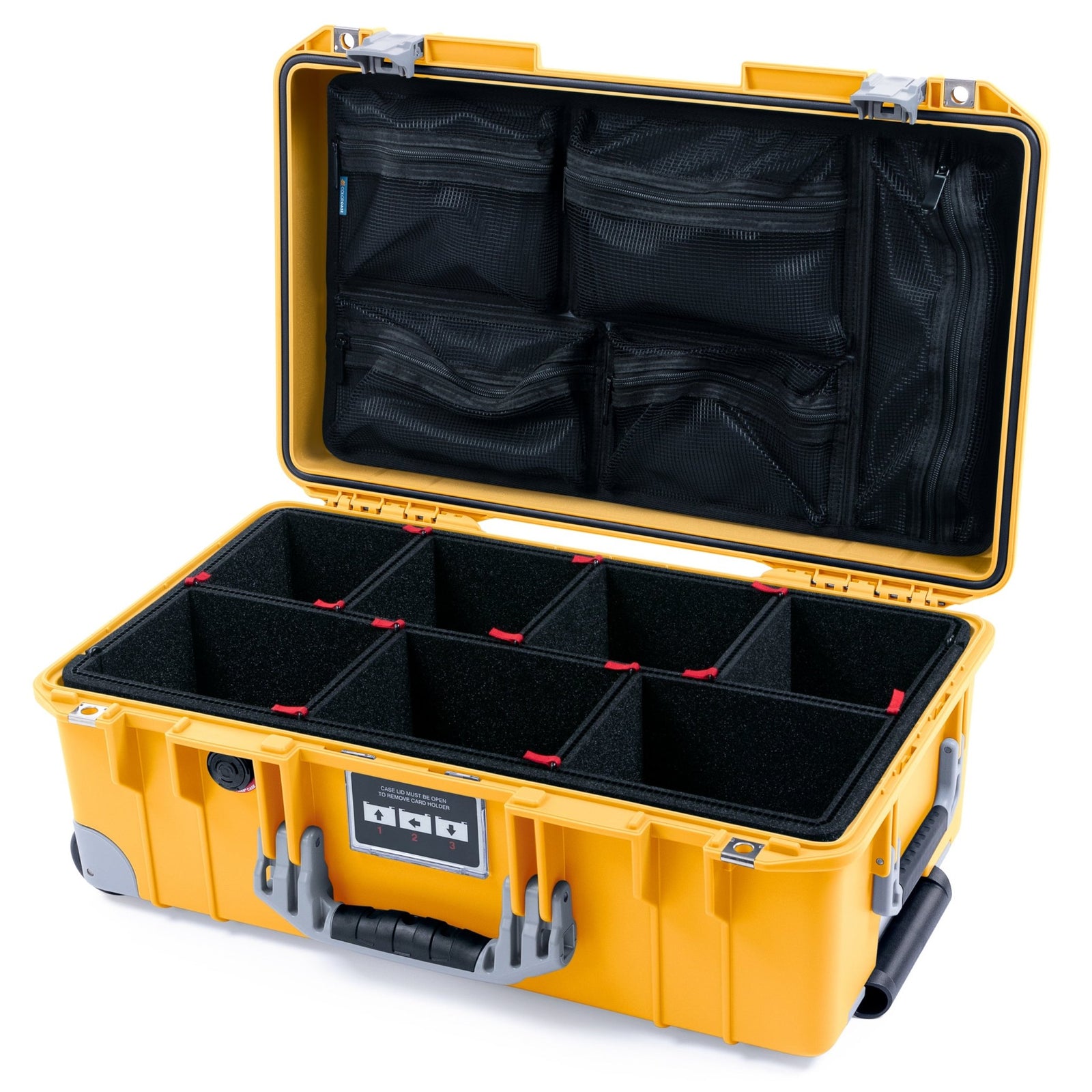 Pelican 1535 Air Carry - on Case - Yellow & Silver Trolley - TrekPak Divider System / Mesh Lid Organizer