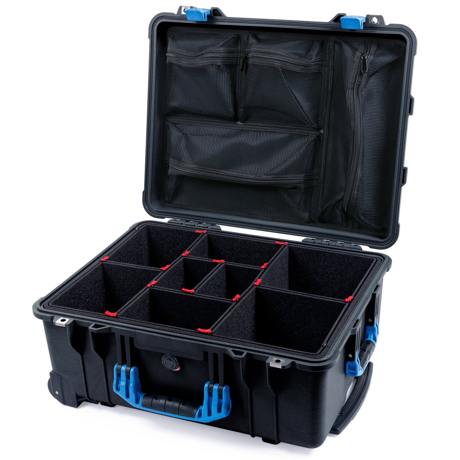 Pelican 1560 Case - Black & Blue - TrekPak Divider System / Mesh Lid Organizer