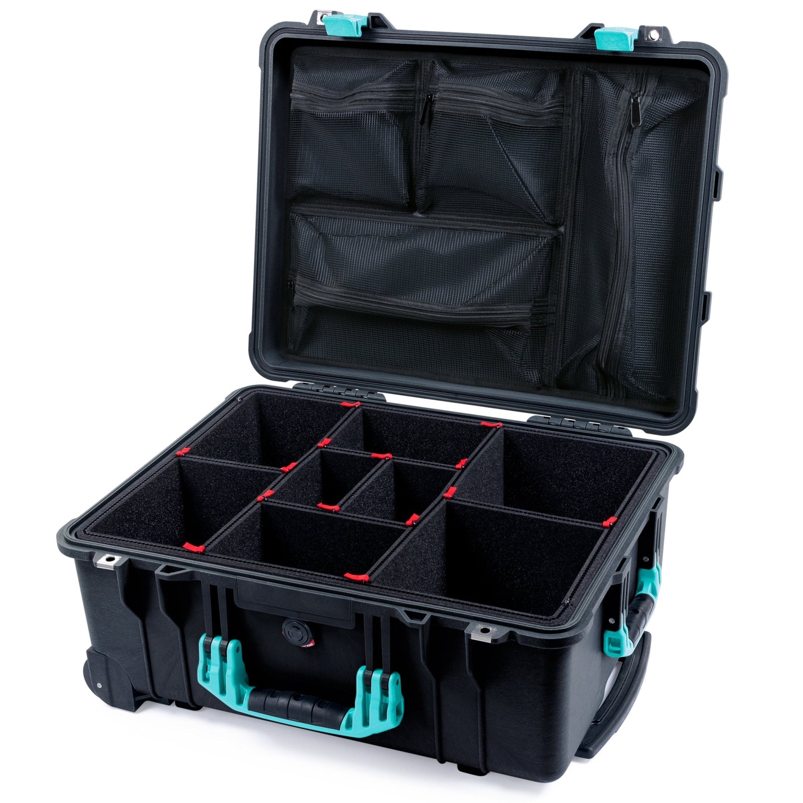 Pelican 1560 Case - Black & Teal - TrekPak Divider System / Mesh Lid Organizer