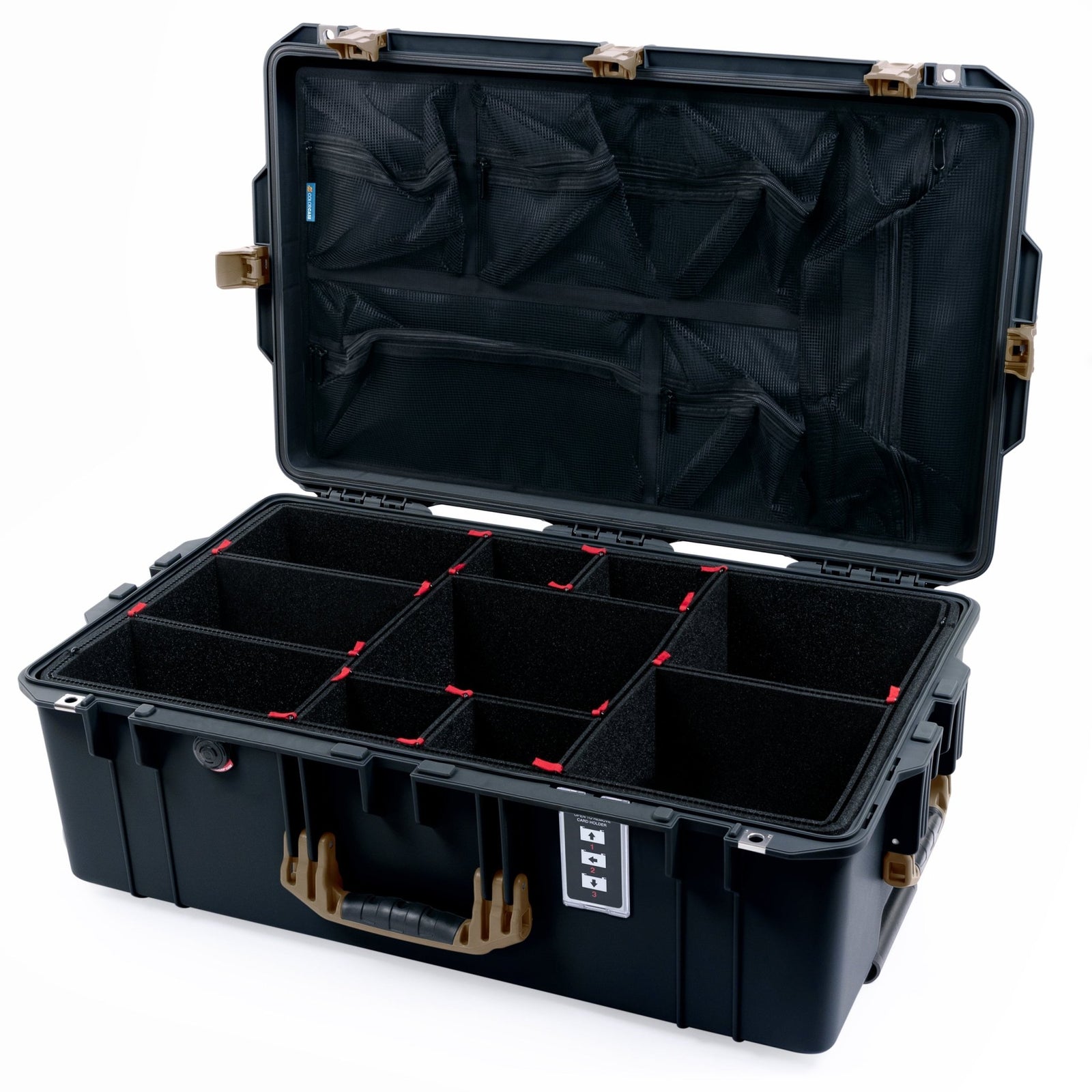 Pelican 1595 Air Case - Black & Dark Desert Dirt - TrekPak Divider System / Mesh Lid Organizer