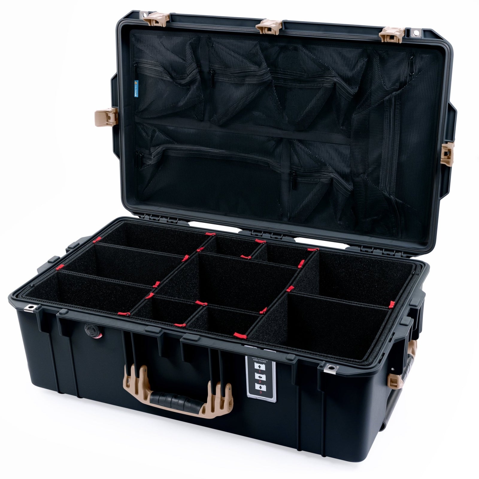 Pelican 1595 Air Case - Black & Desert Tan Trolley - TrekPak Divider System / Mesh Lid Organizer