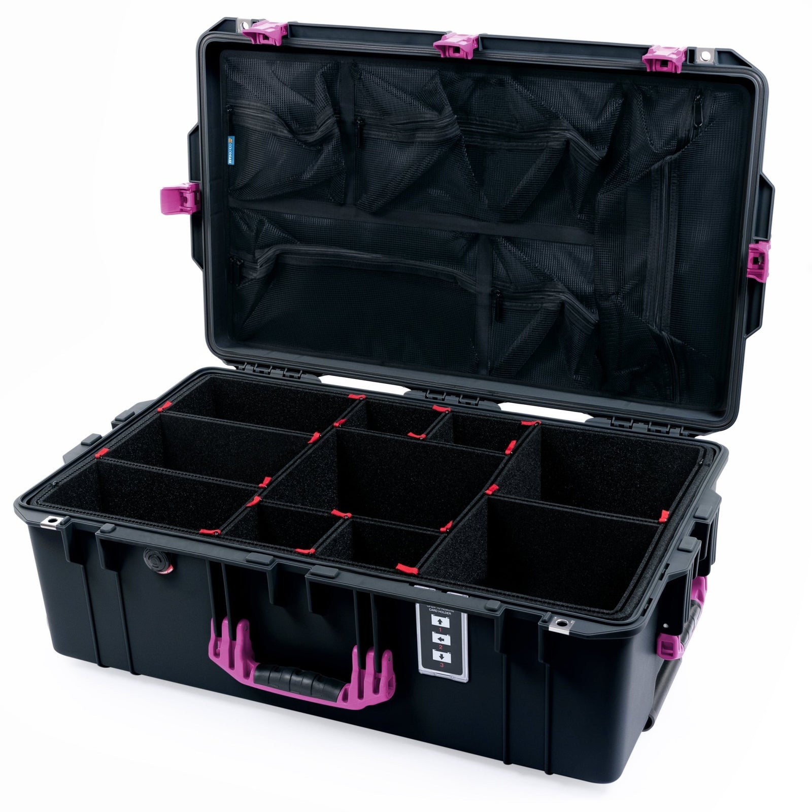 Pelican 1595 Air Case - Black & Magenta - TrekPak Divider System / Mesh Lid Organizer
