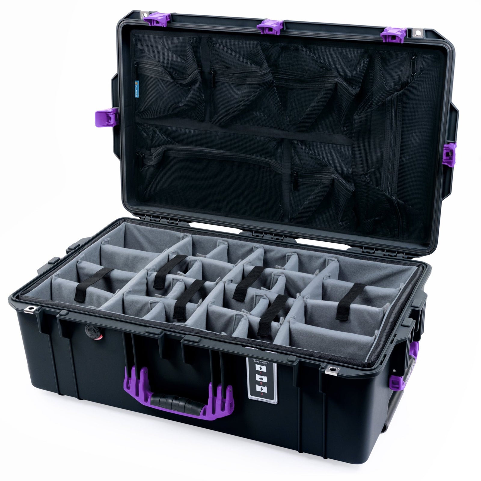 Pelican 1595 Air Case - Black & Purple - Padded Microfiber Dividers / Mesh Lid Organizer