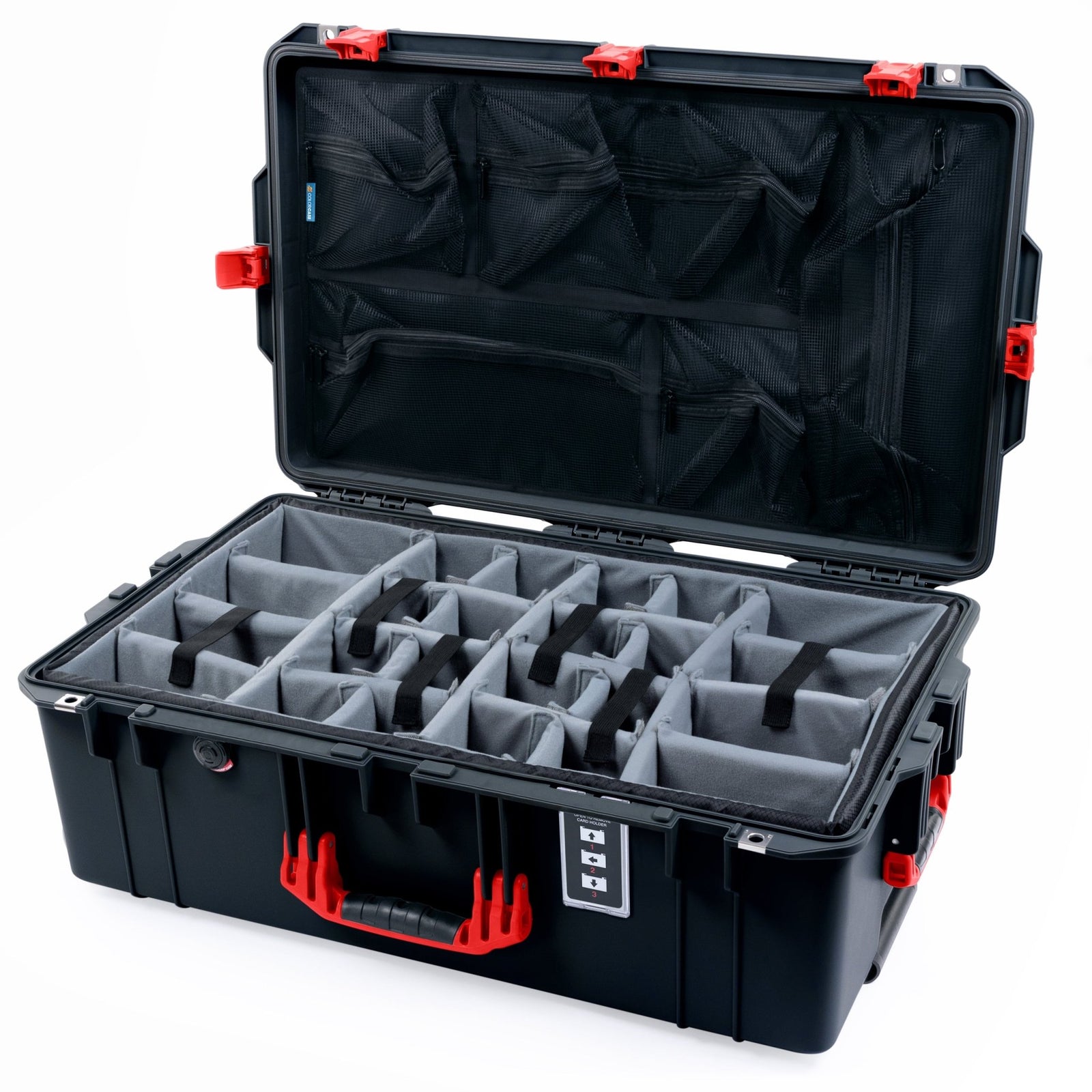 Pelican 1595 Air Case - Black & Red Trolley - Padded Microfiber Dividers / Mesh Lid Organizer