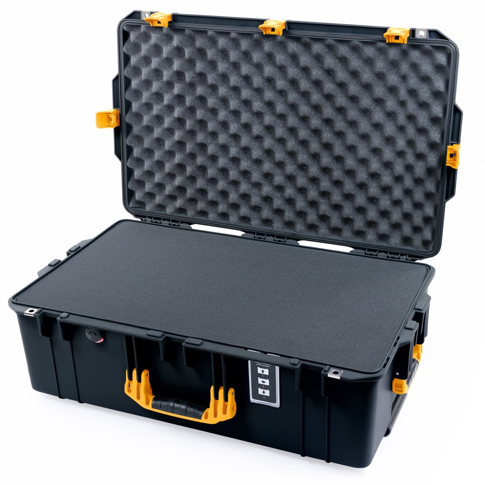 Pelican 1595 Air Case - Black & Yellow Trolley - Pick & Pluck Foam / Convoluted Lid Foam