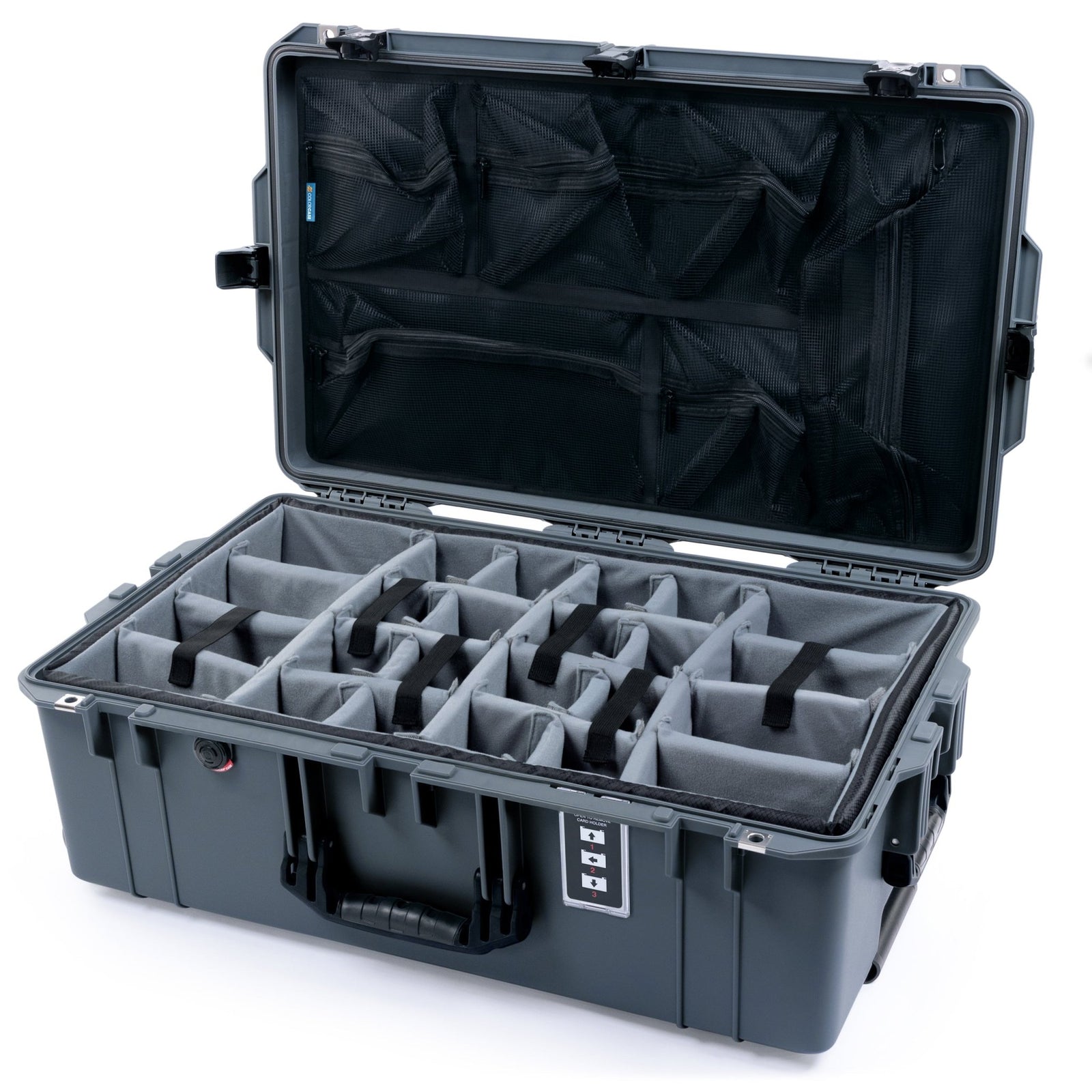Pelican 1595 Air Case - Charcoal & Black TSA Latches + Trolley - Padded Microfiber Dividers / Mesh Lid Organizer