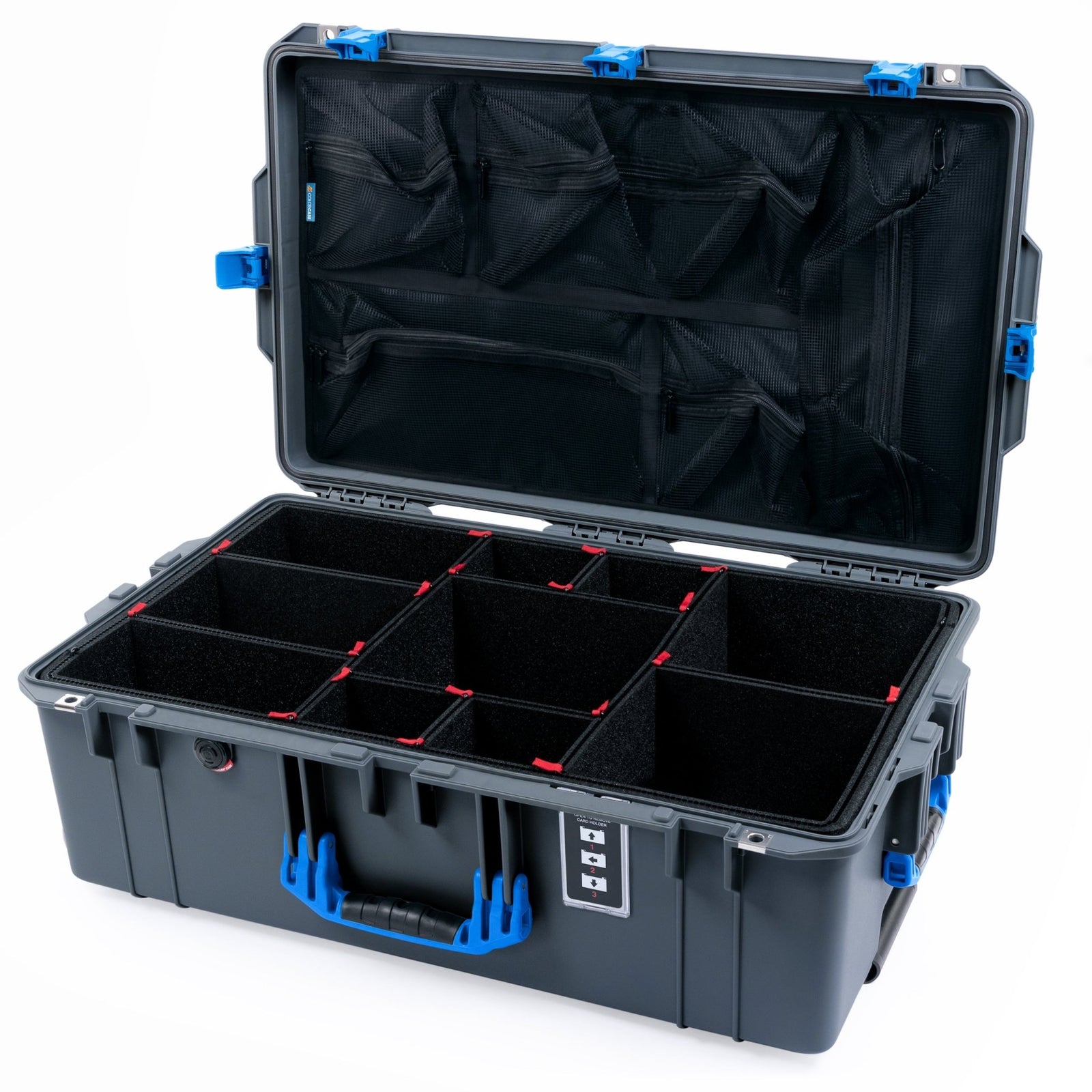 Pelican 1595 Air Case - Charcoal & Blue Trolley - TrekPak Divider System / Mesh Lid Organizer