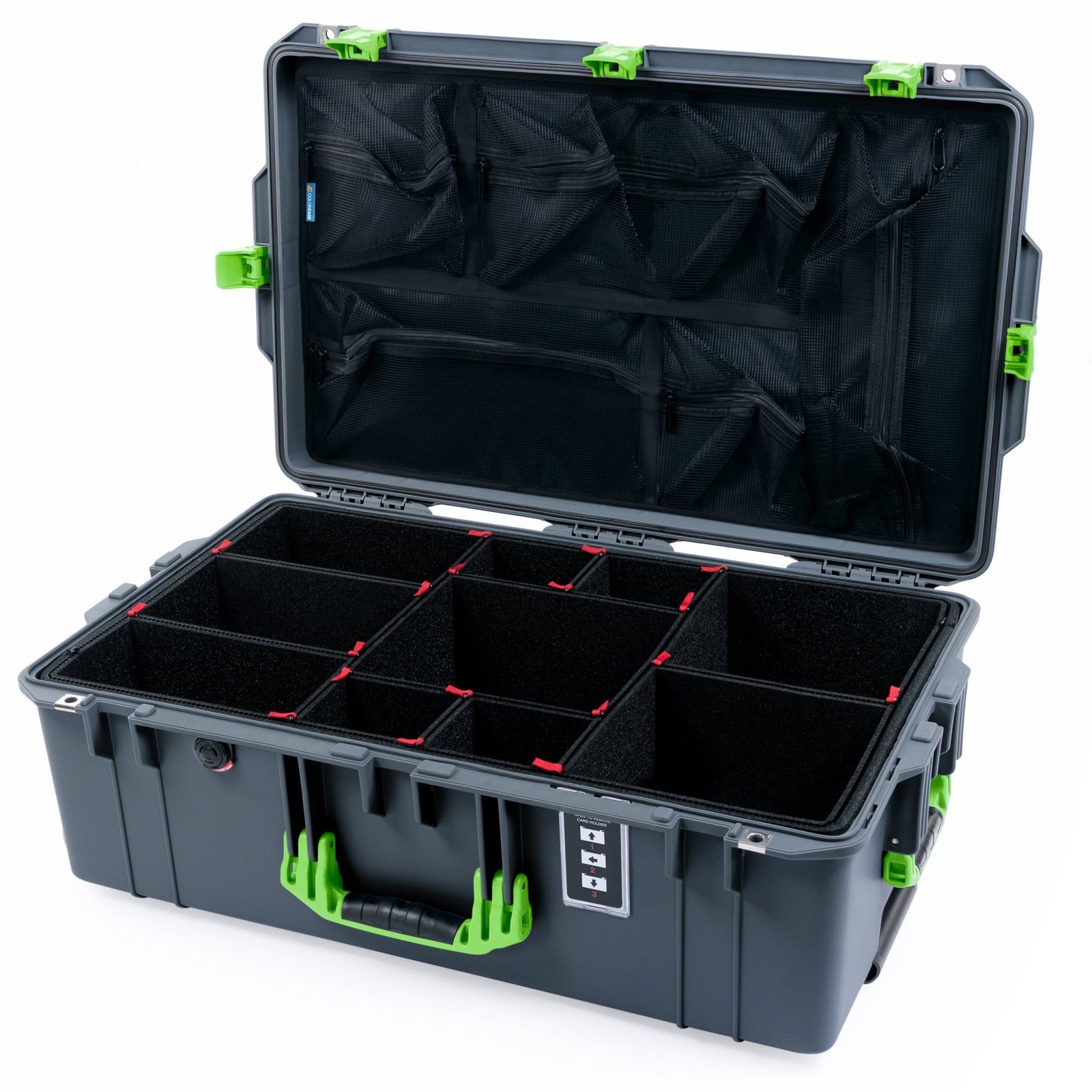 Pelican 1595 Air Case - Charcoal & Lime Green - TrekPak Divider System / Mesh Lid Organizer