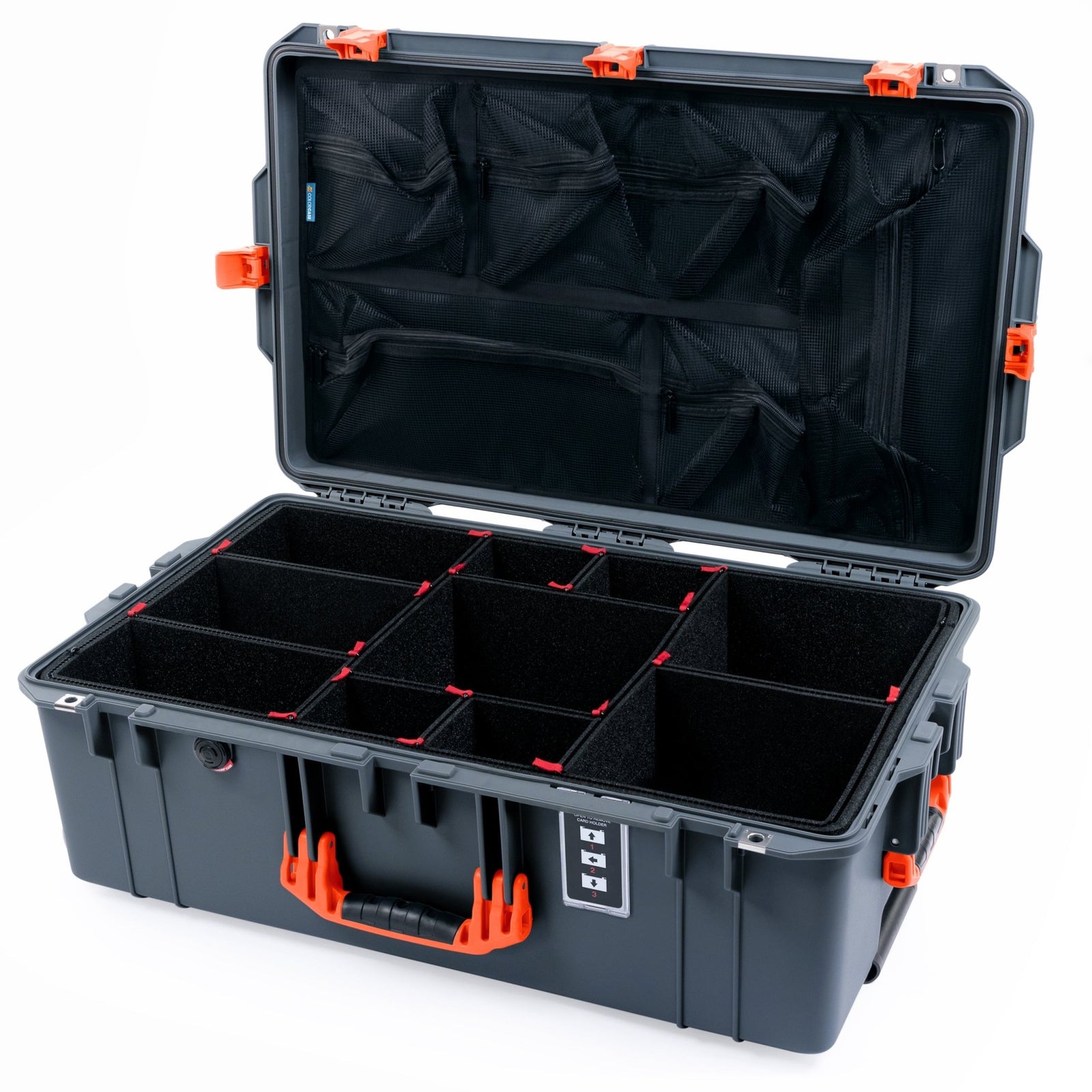 Pelican 1595 Air Case - Charcoal & Orange - TrekPak Divider System / Mesh Lid Organizer