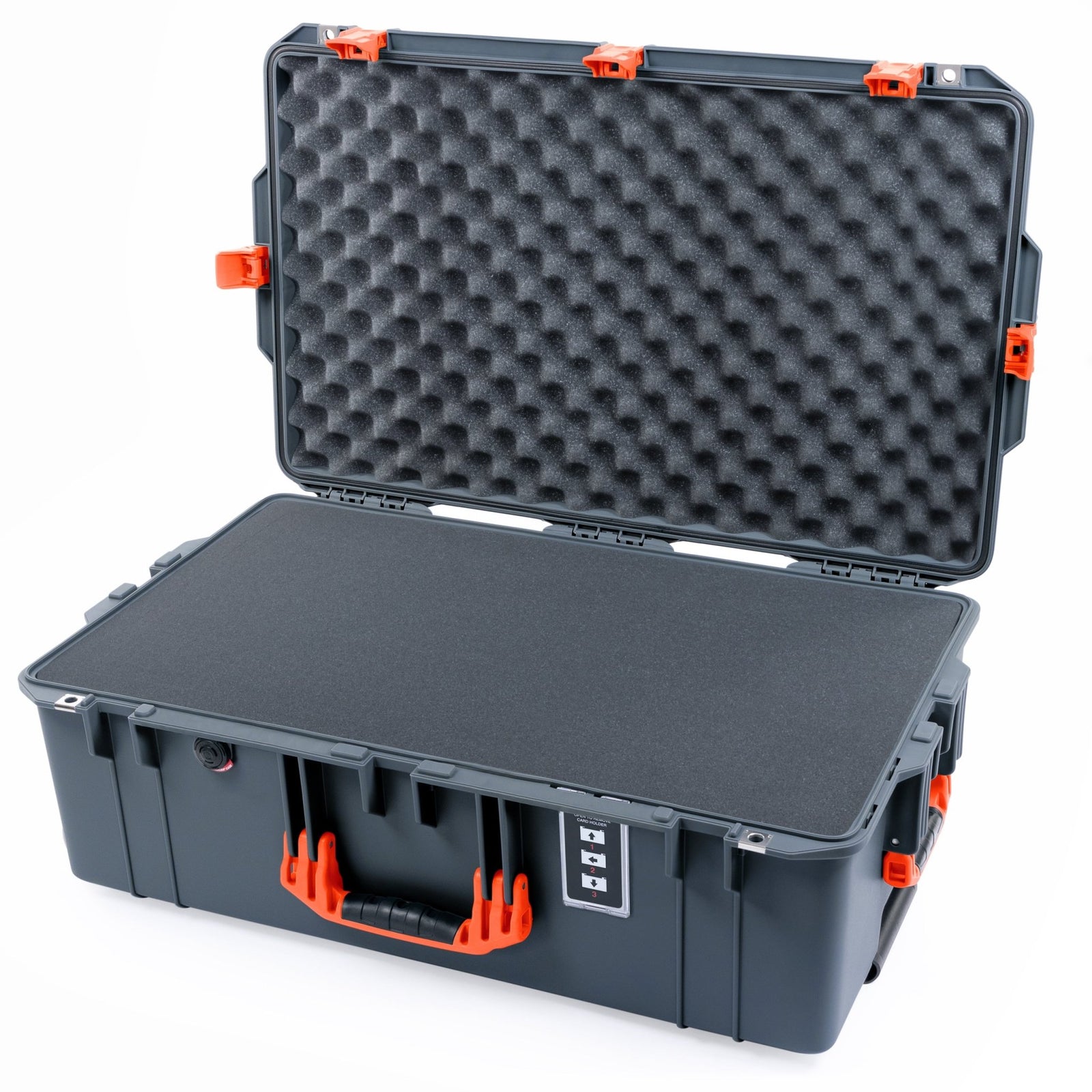 Pelican 1595 Air Case - Charcoal & Orange Trolley - Pick & Pluck Foam / Convoluted Lid Foam