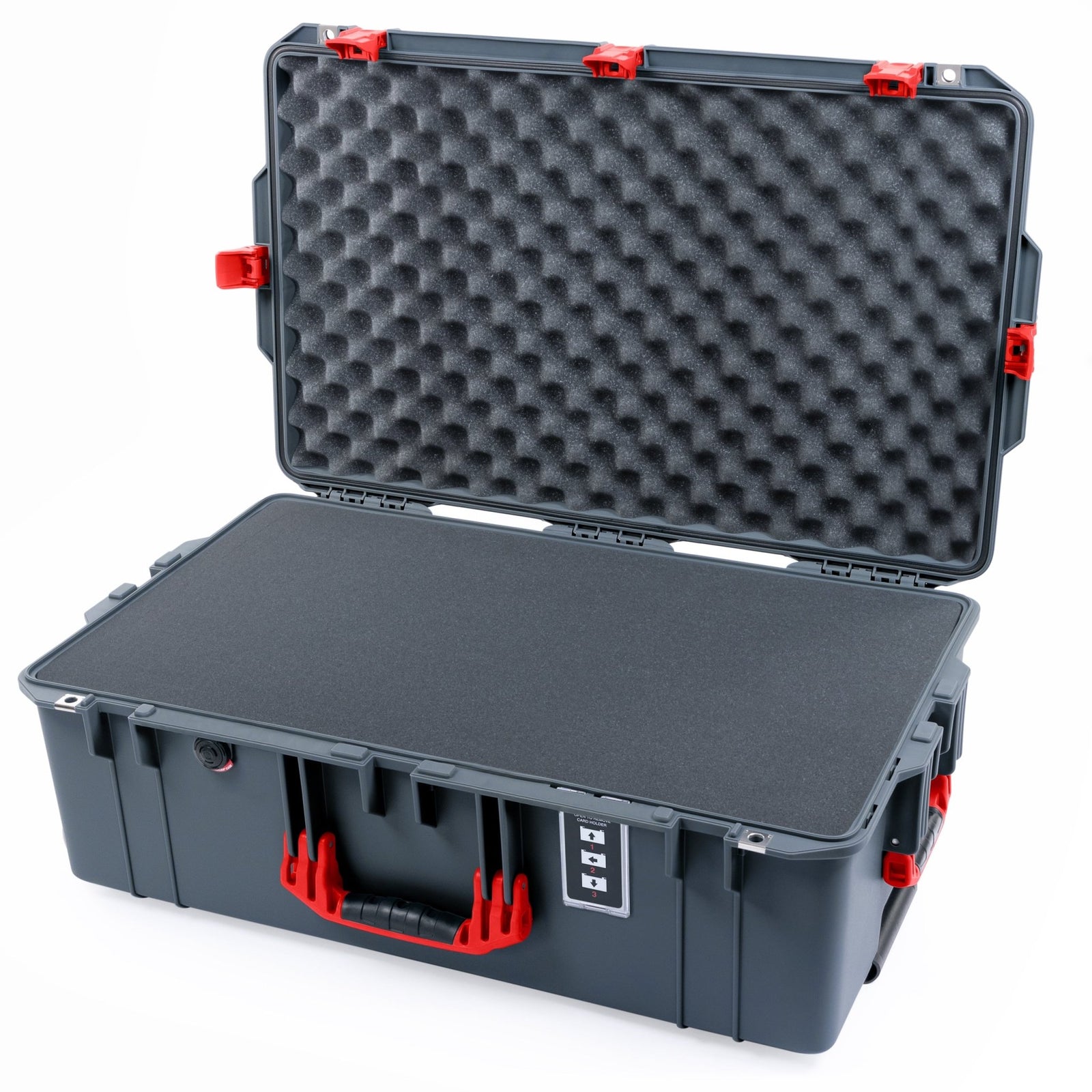 Pelican 1595 Air Case - Charcoal & Red Trolley - Pick & Pluck Foam / Convoluted Lid Foam