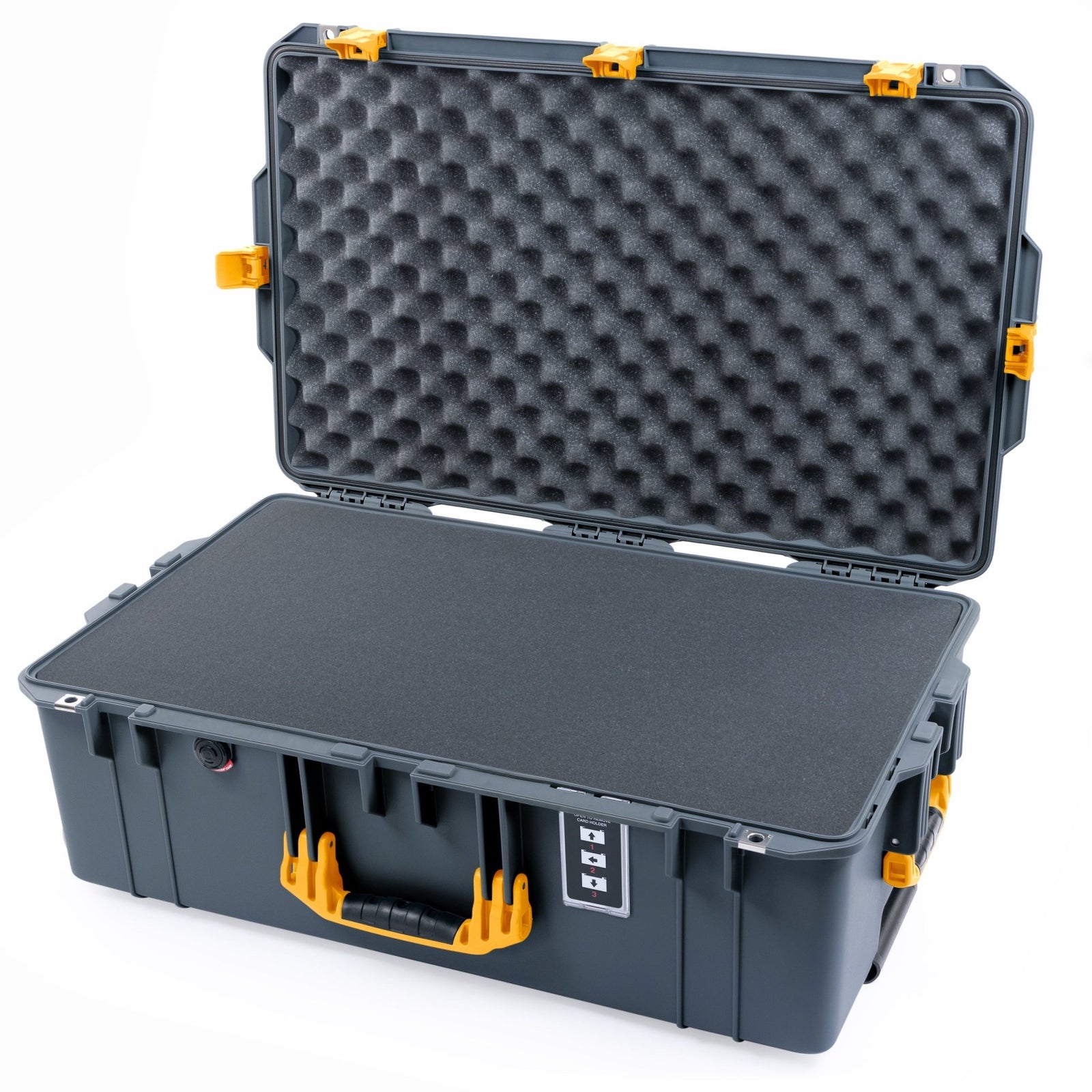 Pelican 1595 Air Case - Charcoal & Yellow Trolley - Pick & Pluck Foam / Convoluted Lid Foam