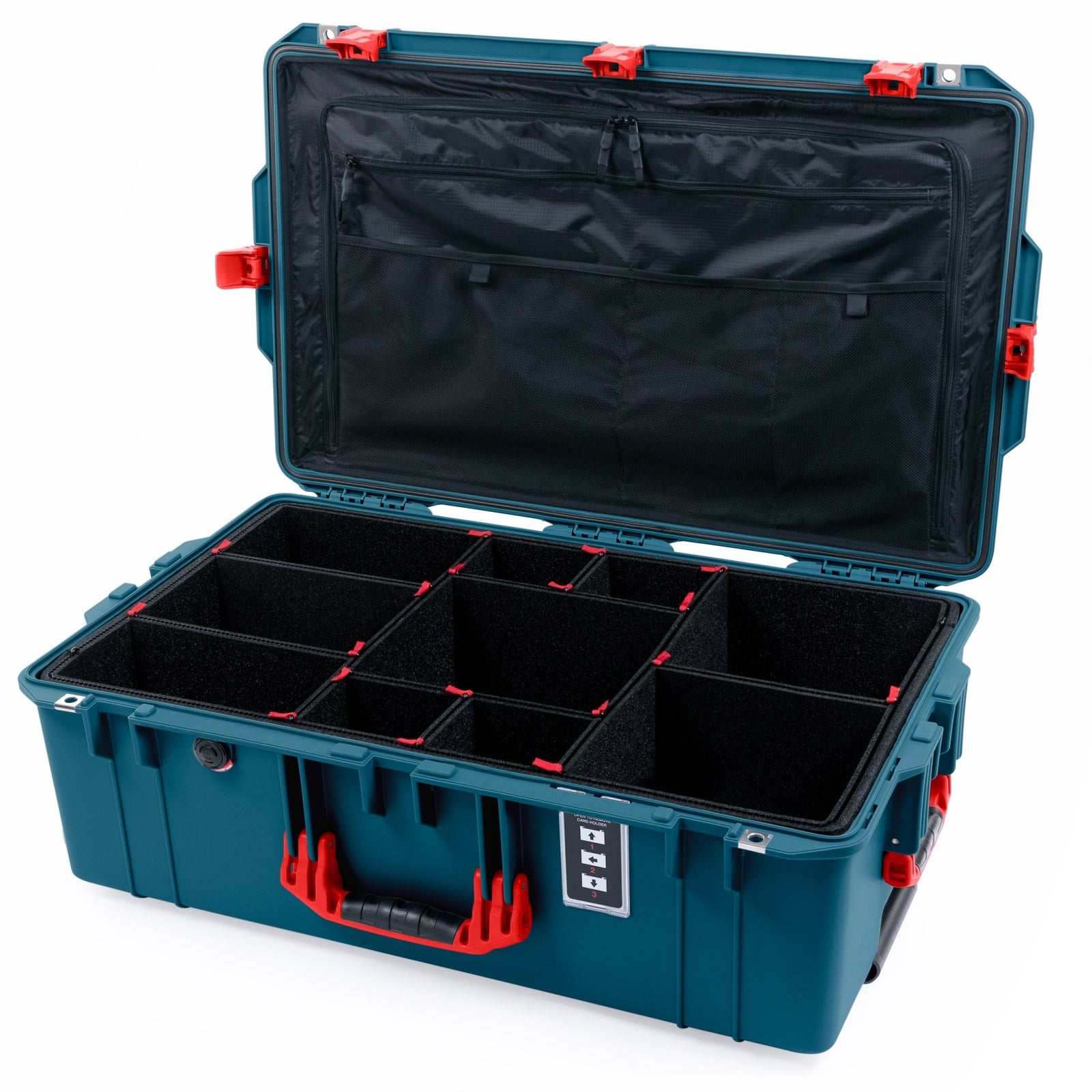 Pelican 1595 Air Case - Indigo & Red Trolley - TrekPak Divider System / TRVL Lid Organizer