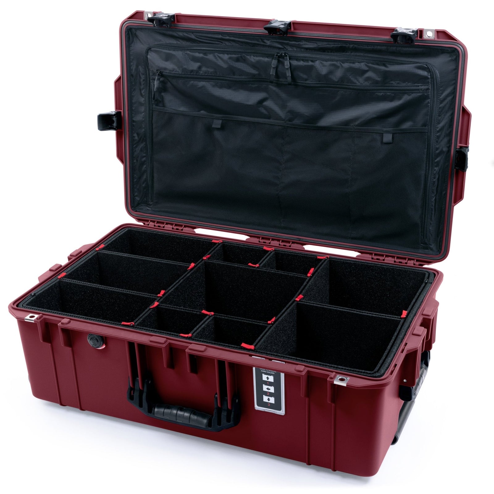 Pelican 1595 Air Case - Oxblood & Black TSA Latches + Trolley - TrekPak Divider System / TRVL Lid Organizer