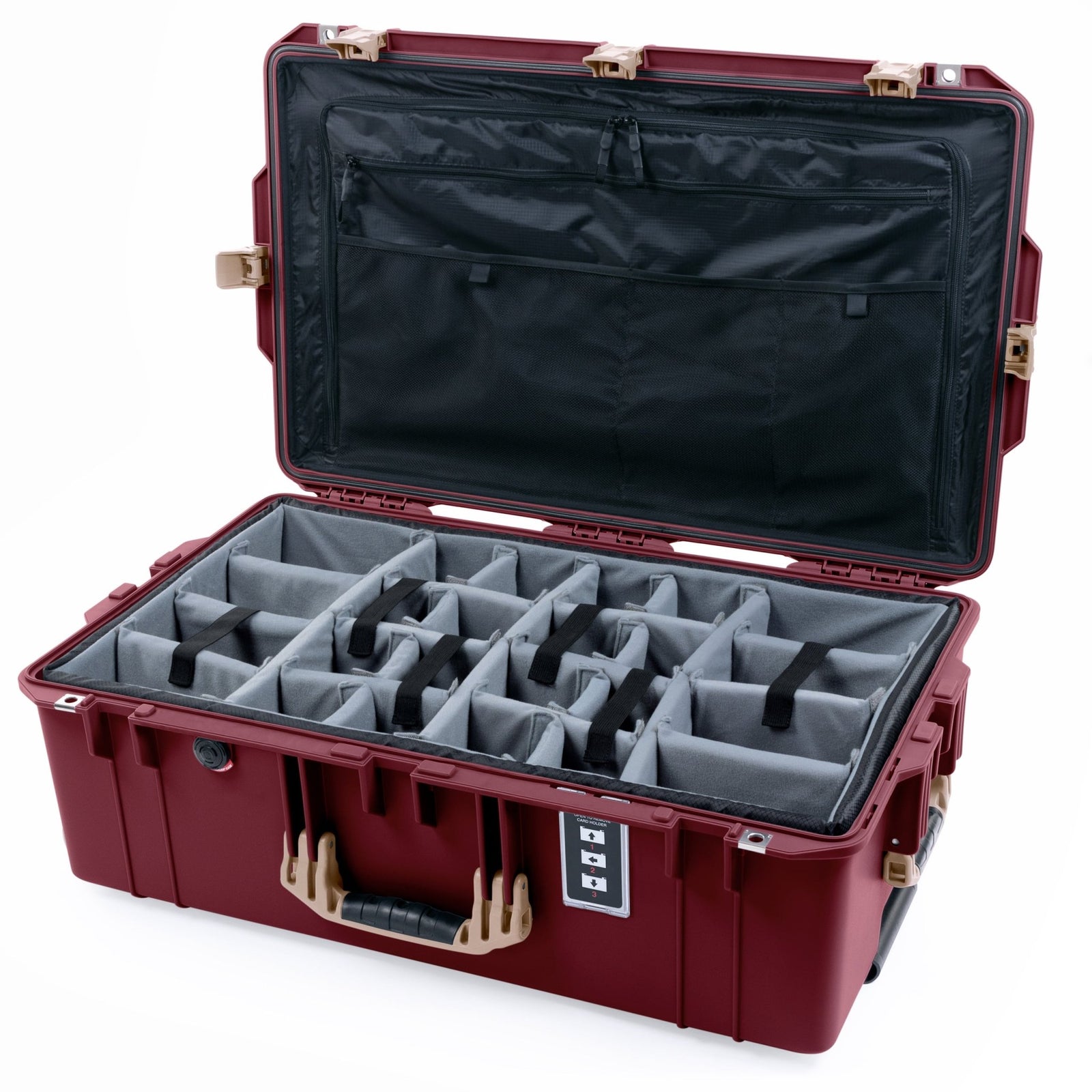 Pelican 1595 Air Case - Oxblood & Desert Tan - Padded Microfiber Dividers / TRVL Lid Organizer