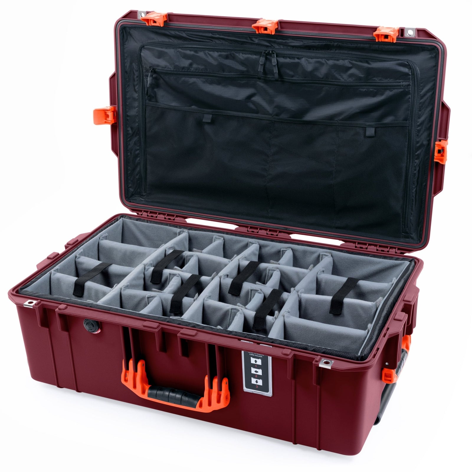 Pelican 1595 Air Case - Oxblood & Orange - Padded Microfiber Dividers / TRVL Lid Organizer