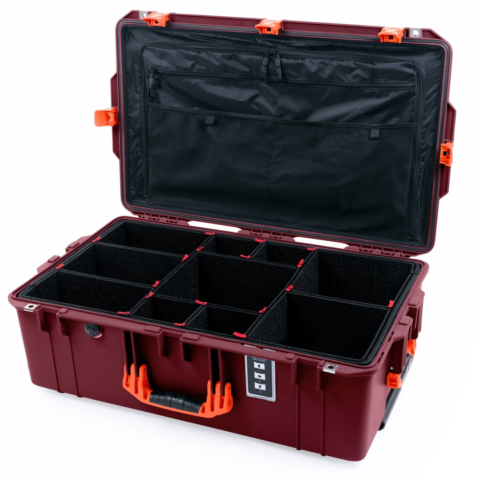 Pelican 1595 Air Case - Oxblood & Orange - TrekPak Divider System / TRVL Lid Organizer