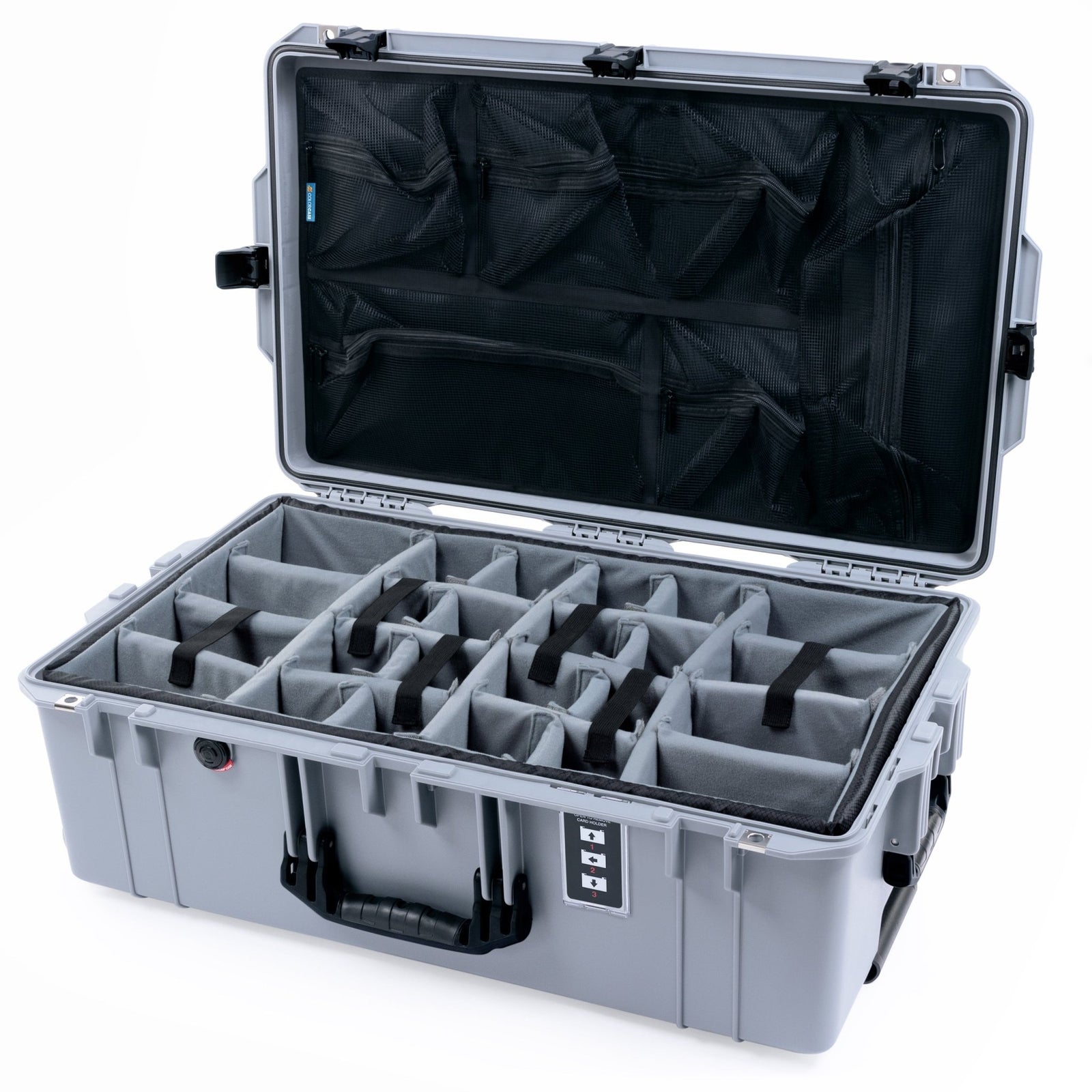 Pelican 1595 Air Case - Silver & Black Trolley - Padded Microfiber Dividers / Mesh Lid Organizer