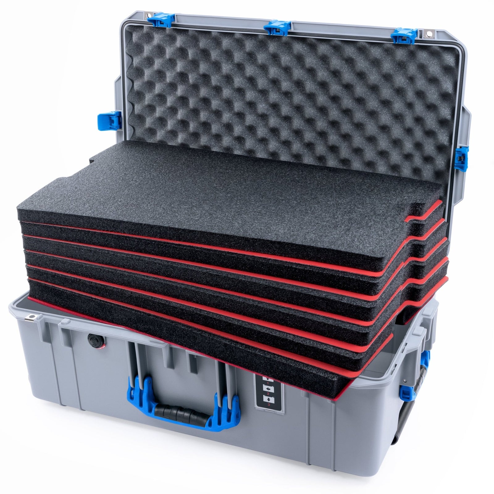 Pelican 1595 Air Case - Silver & Blue Trolley - DIY Tool Foam Kit / Convoluted Lid Foam