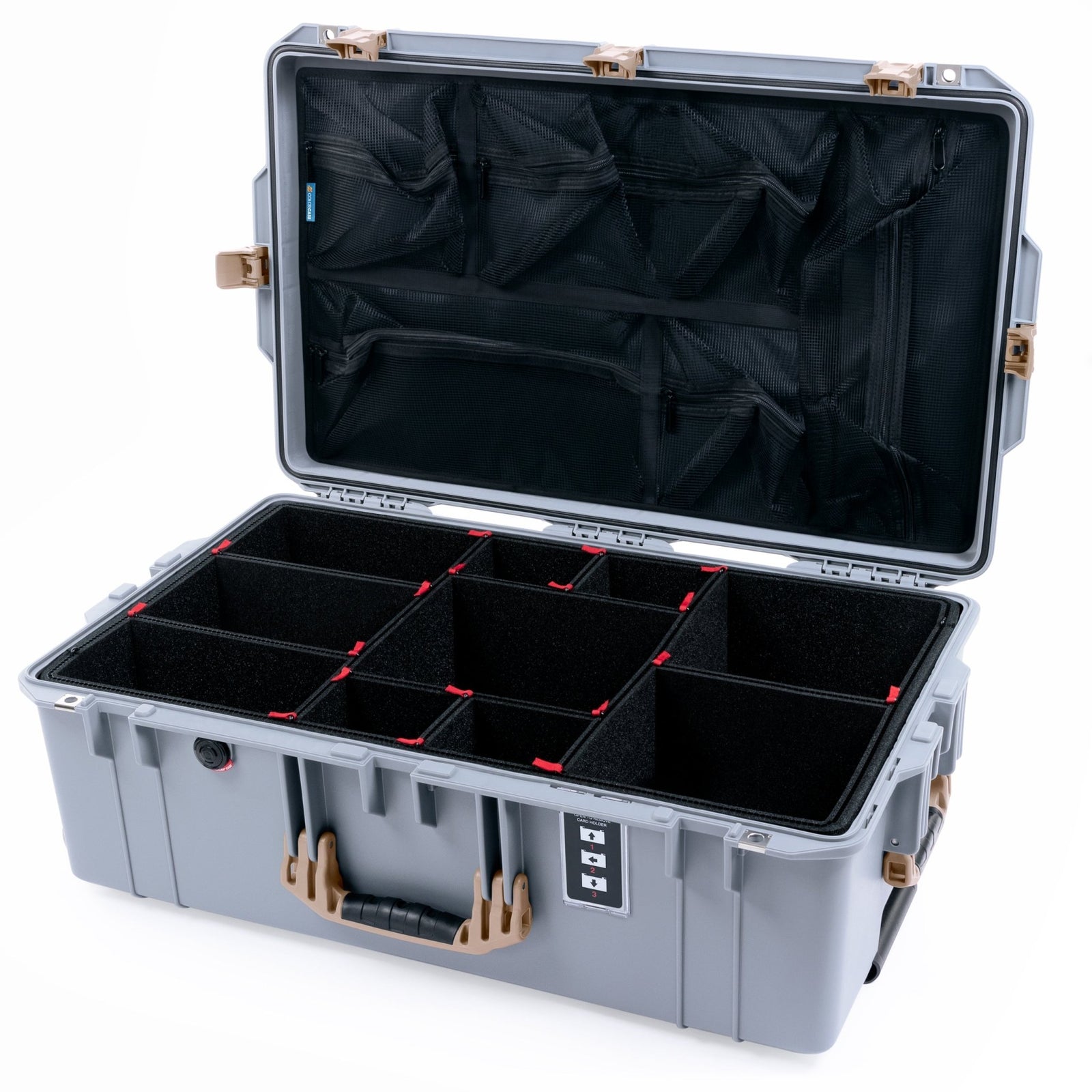 Pelican 1595 Air Case - Silver & Desert Tan Trolley - TrekPak Divider System / Mesh Lid Organizer