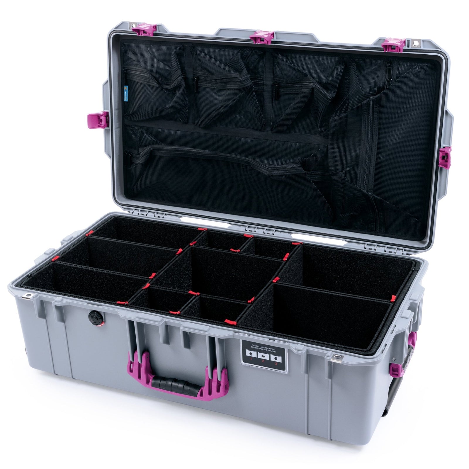 Pelican 1595 Air Case - Silver & Magenta Trolley - TrekPak Divider System / Mesh Lid Organizer