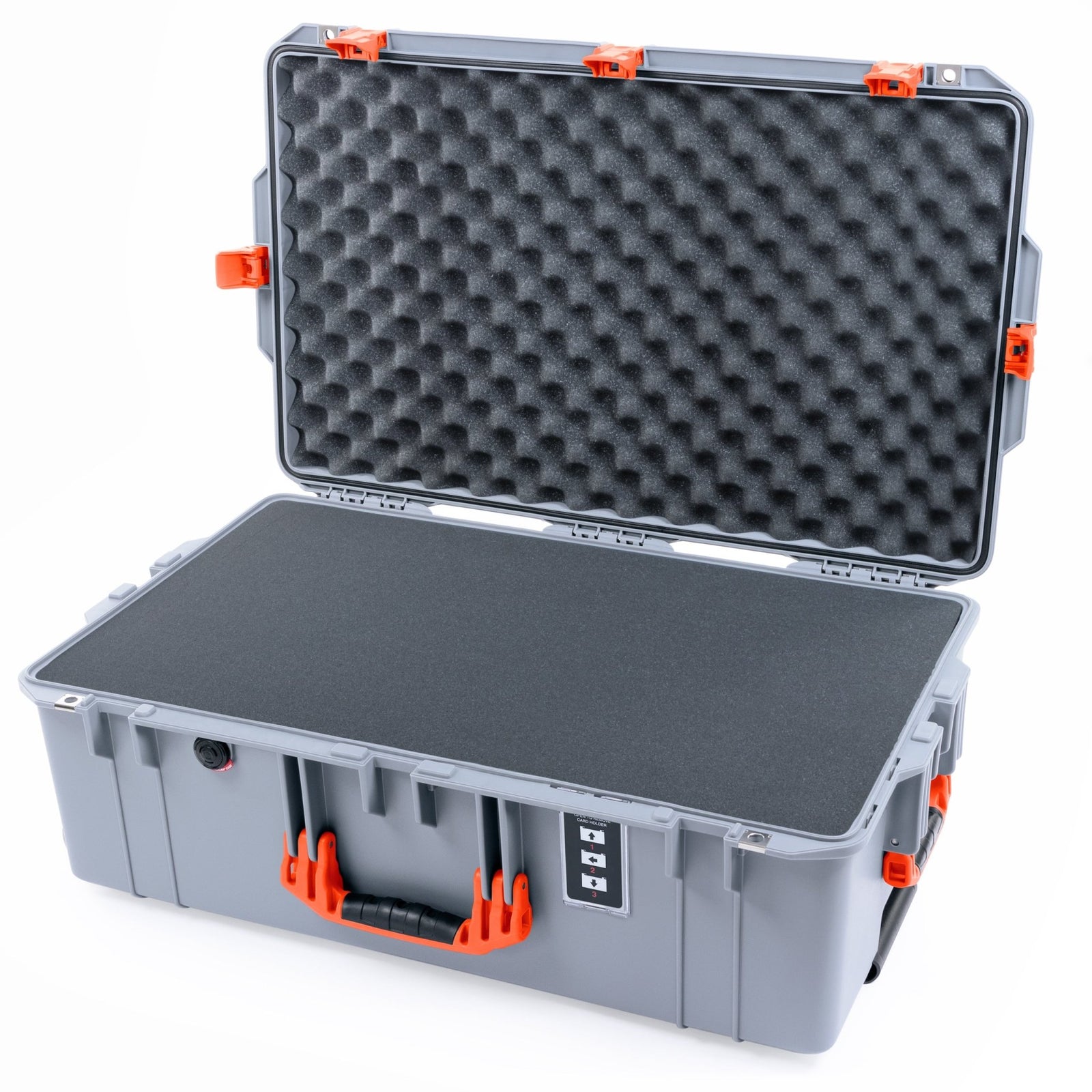 Pelican 1595 Air Case - Silver & Orange Trolley - Pick & Pluck Foam / Convoluted Lid Foam