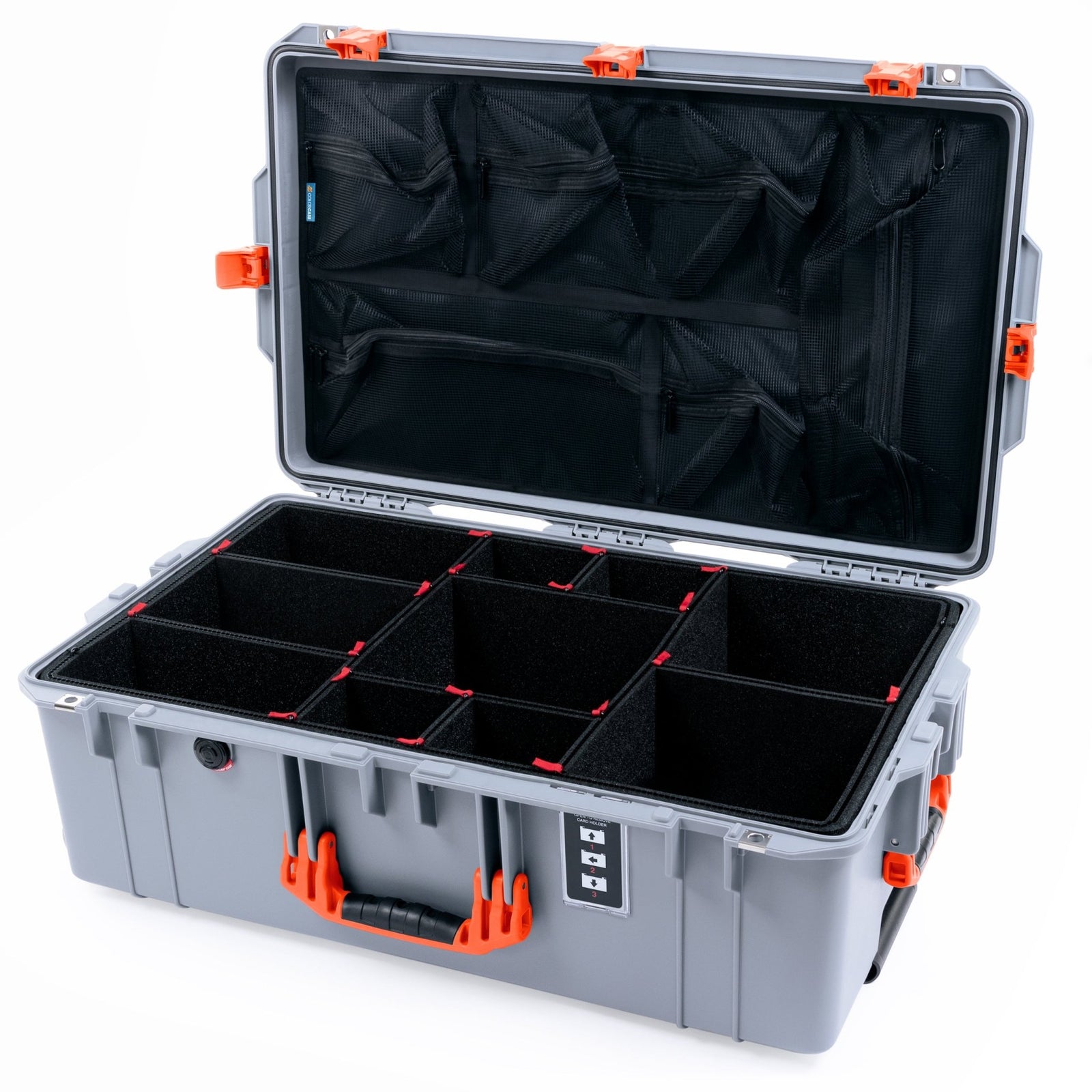 Pelican 1595 Air Case - Silver & Orange Trolley - TrekPak Divider System / Mesh Lid Organizer