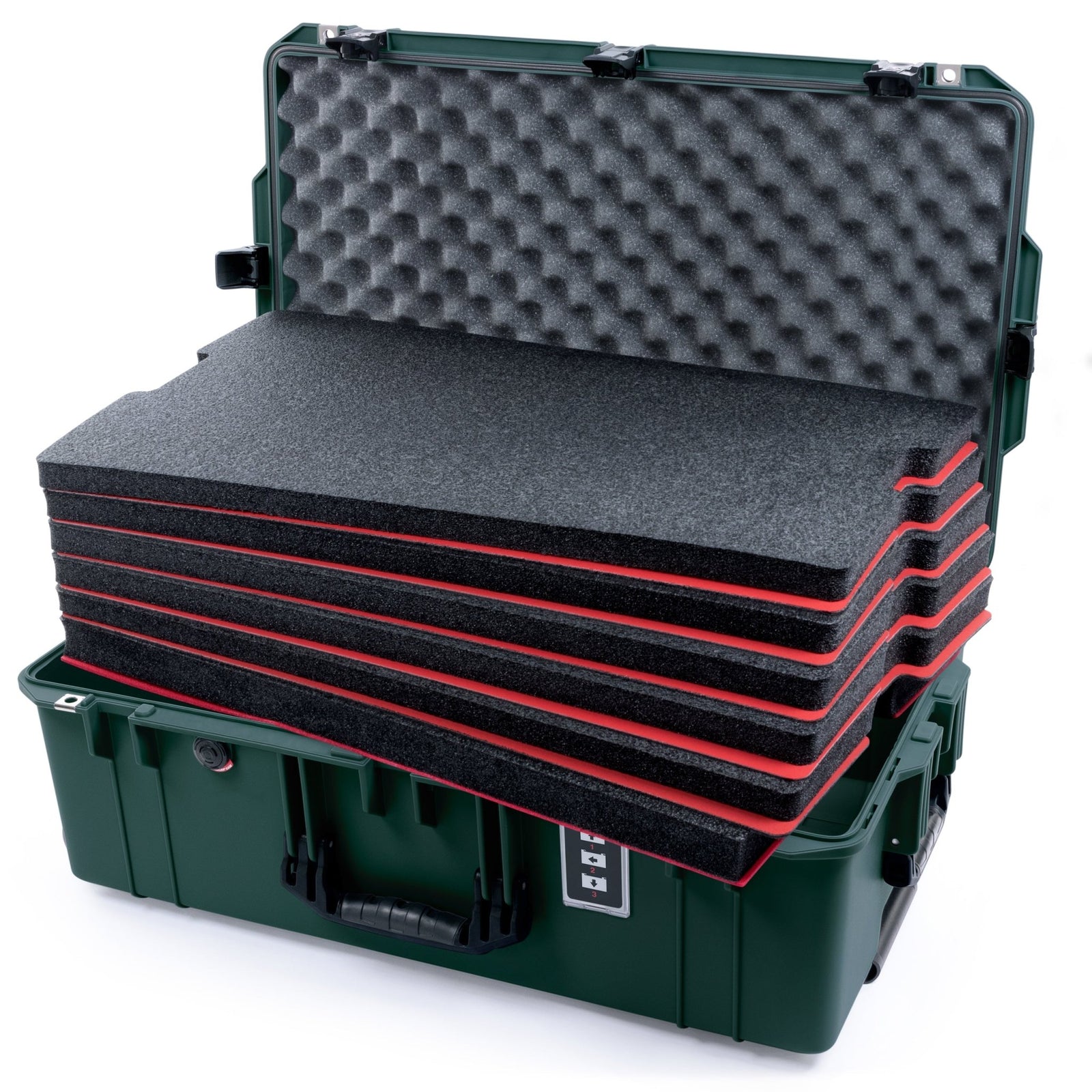 Pelican 1595 Air Case - Trekking Green & Black TSA Latches + Trolley - DIY Tool Foam Kit / Convoluted Lid Foam