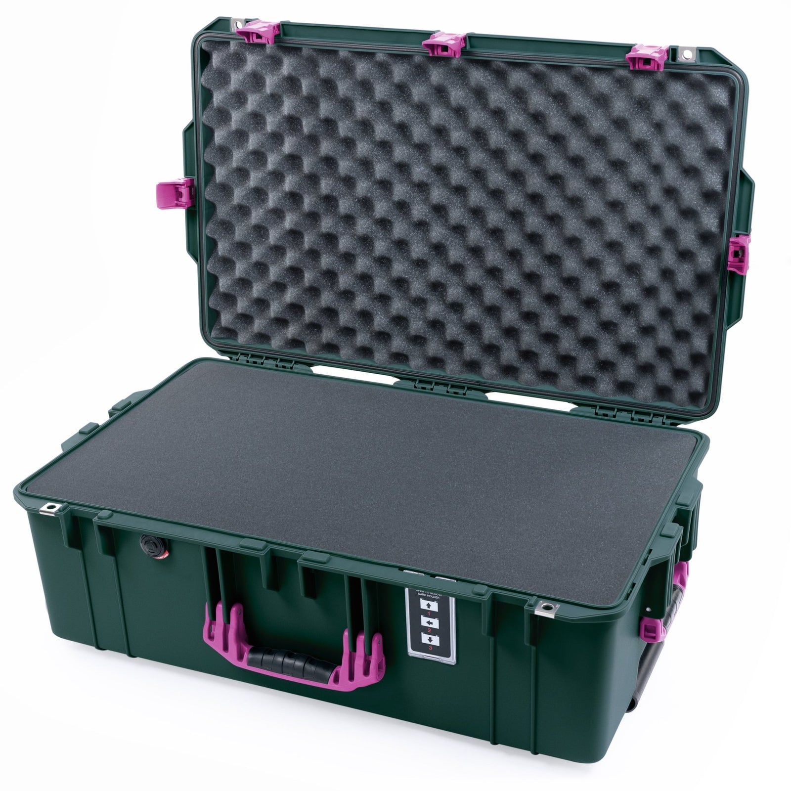 Pelican 1595 Air Case - Trekking Green & Magenta Trolley - Pick & Pluck Foam / Convoluted Lid Foam