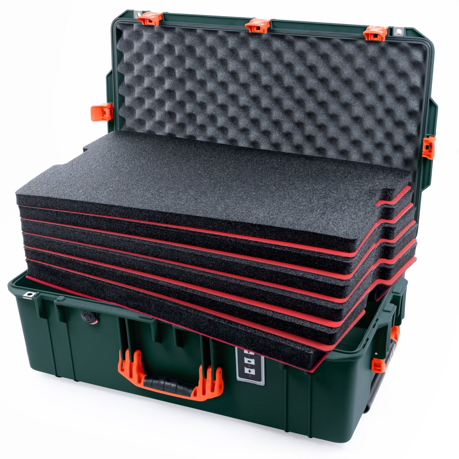Pelican 1595 Air Case - Trekking Green & Orange Trolley - DIY Tool Foam Kit / Convoluted Lid Foam