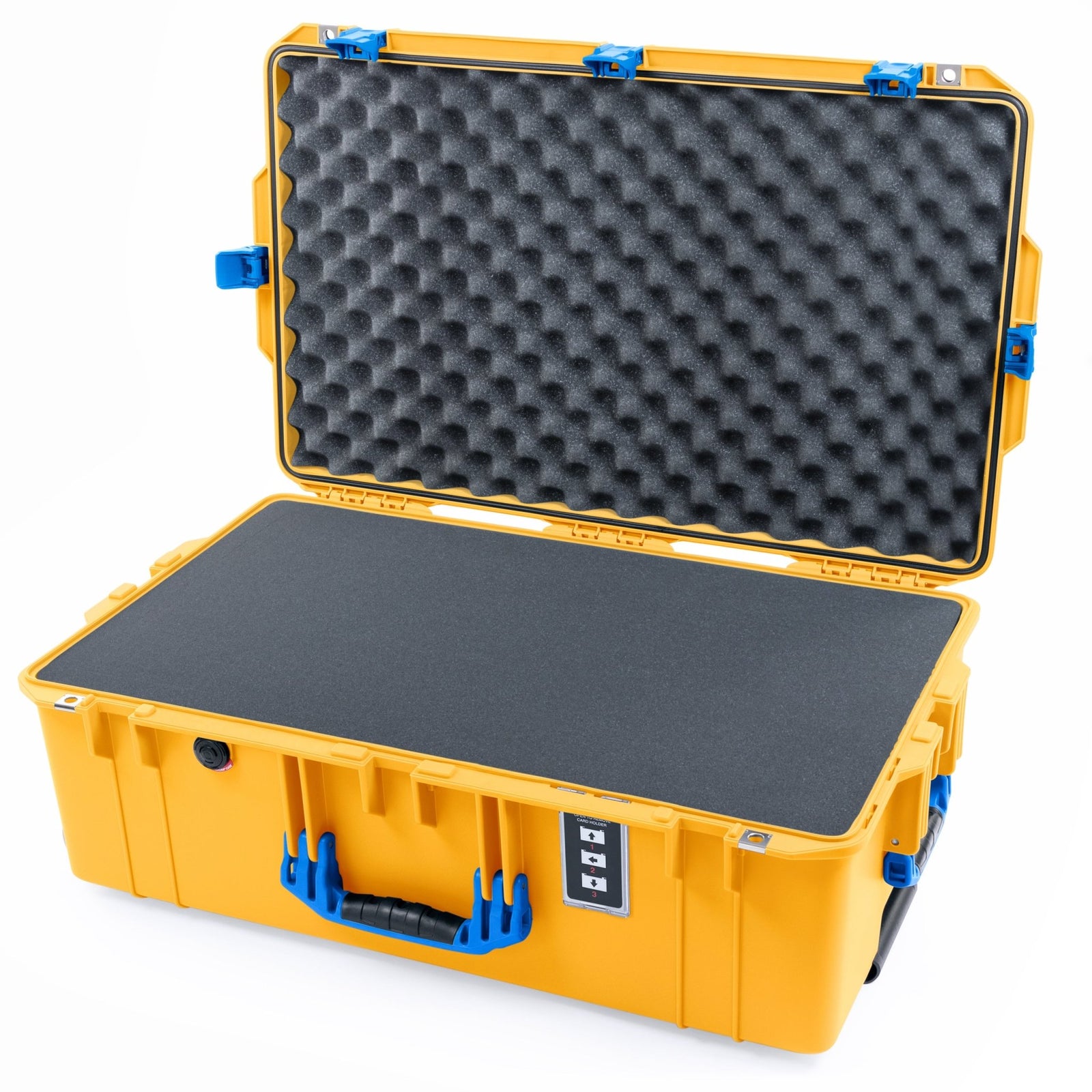 Pelican 1595 Air Case - Yellow & Blue Trolley - Pick & Pluck Foam / Convoluted Lid Foam