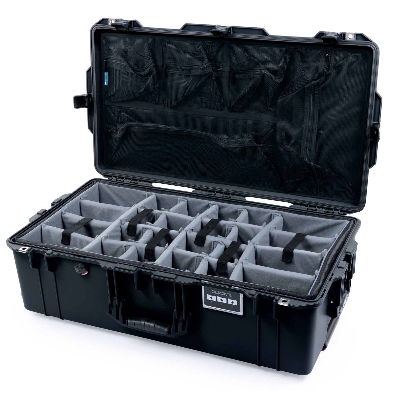 Pelican 1615 Air Case - Black Padded Microfiber Dividers / Mesh Lid Organizer ColorCase 016150-0170-110-111