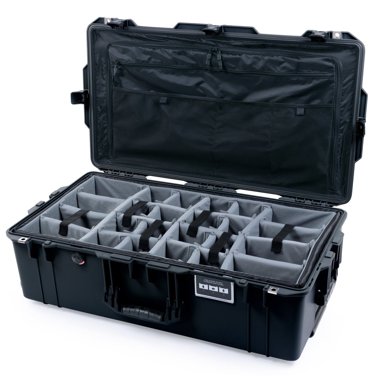 Pelican 1615 Air Case - Black Padded Microfiber Dividers / TRVL Lid Organizer ColorCase 016150-0370-110-111