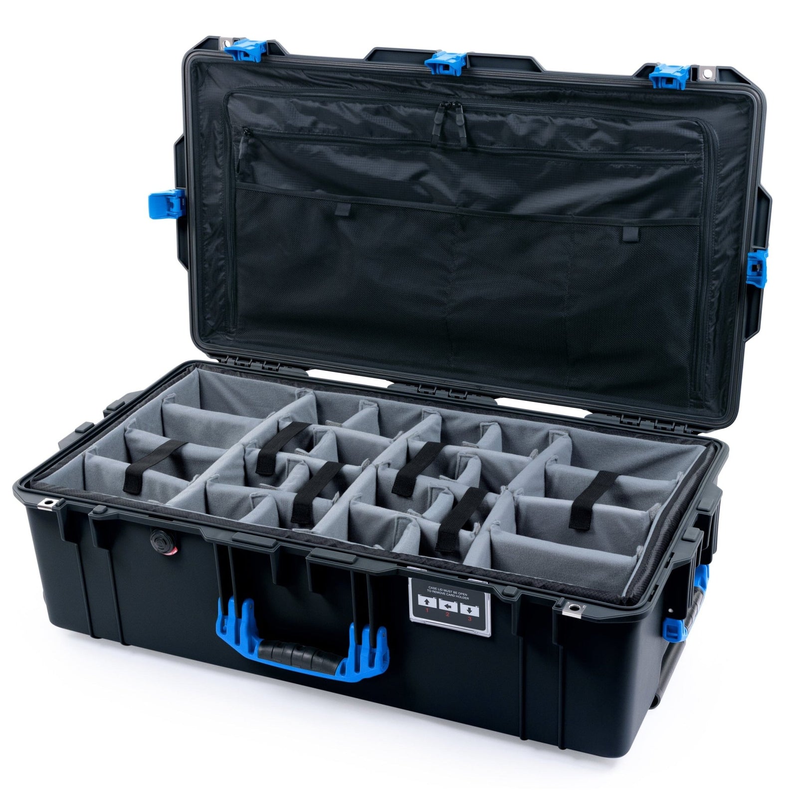 Pelican 1615 Air Case - Black & Blue Padded Microfiber Dividers / TRVL Lid Organizer ColorCase 016150-0370-110-121