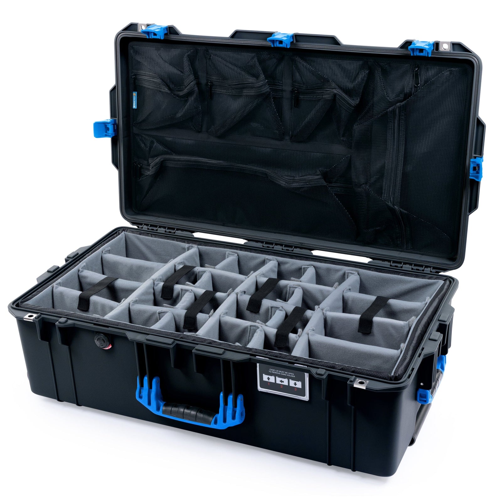 Pelican 1615 Air Case - Black & Blue Trolley Padded Microfiber Dividers / Mesh Lid Organizer ColorCase 016150-0170-110-121-120
